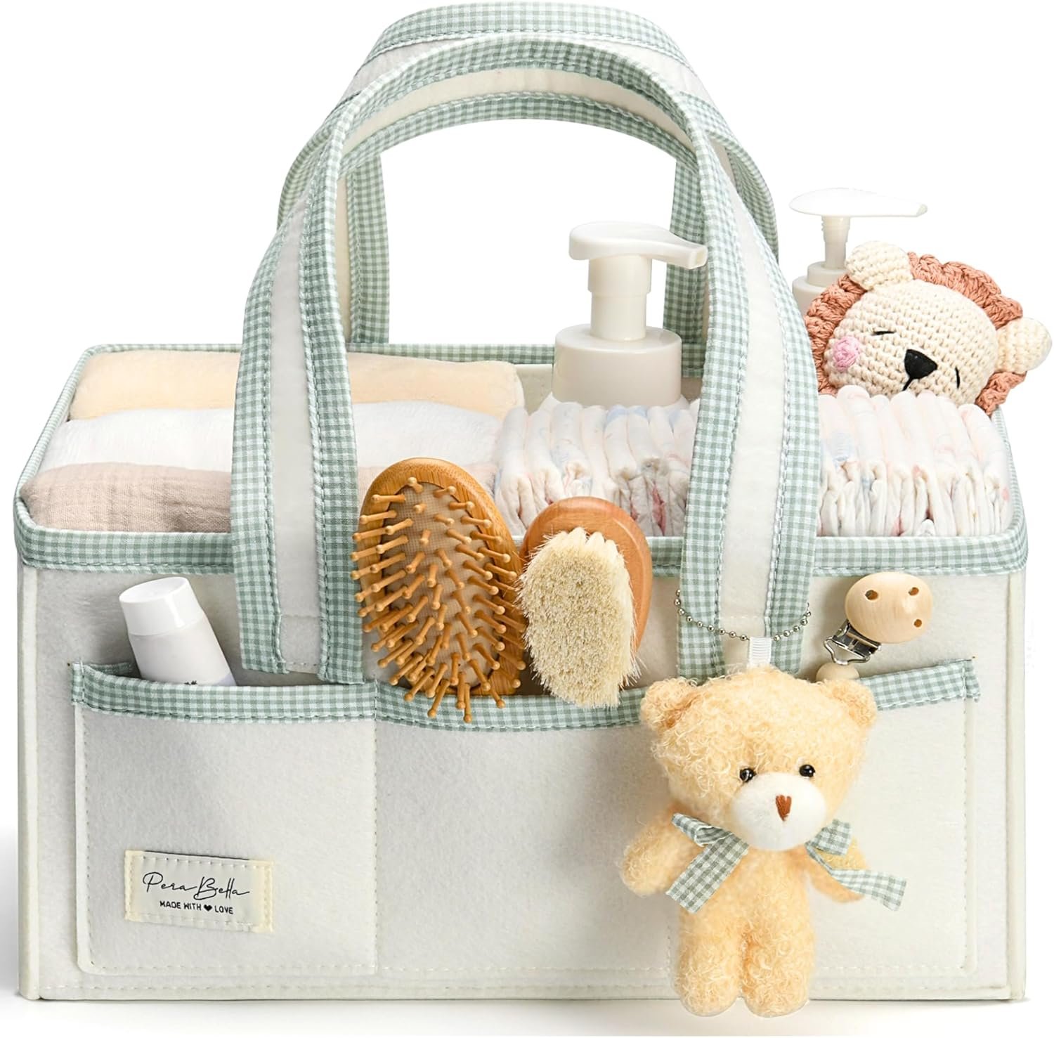 PeraBella Diaper Caddy Organizer with Handle, Baby Shower Gifts Basket Bag, Registry Search Must Haves Items, Nursery Storage Organizer for Newborn Girl Boy, Baby Bag Essentials, Car Diaper Caddy Cart