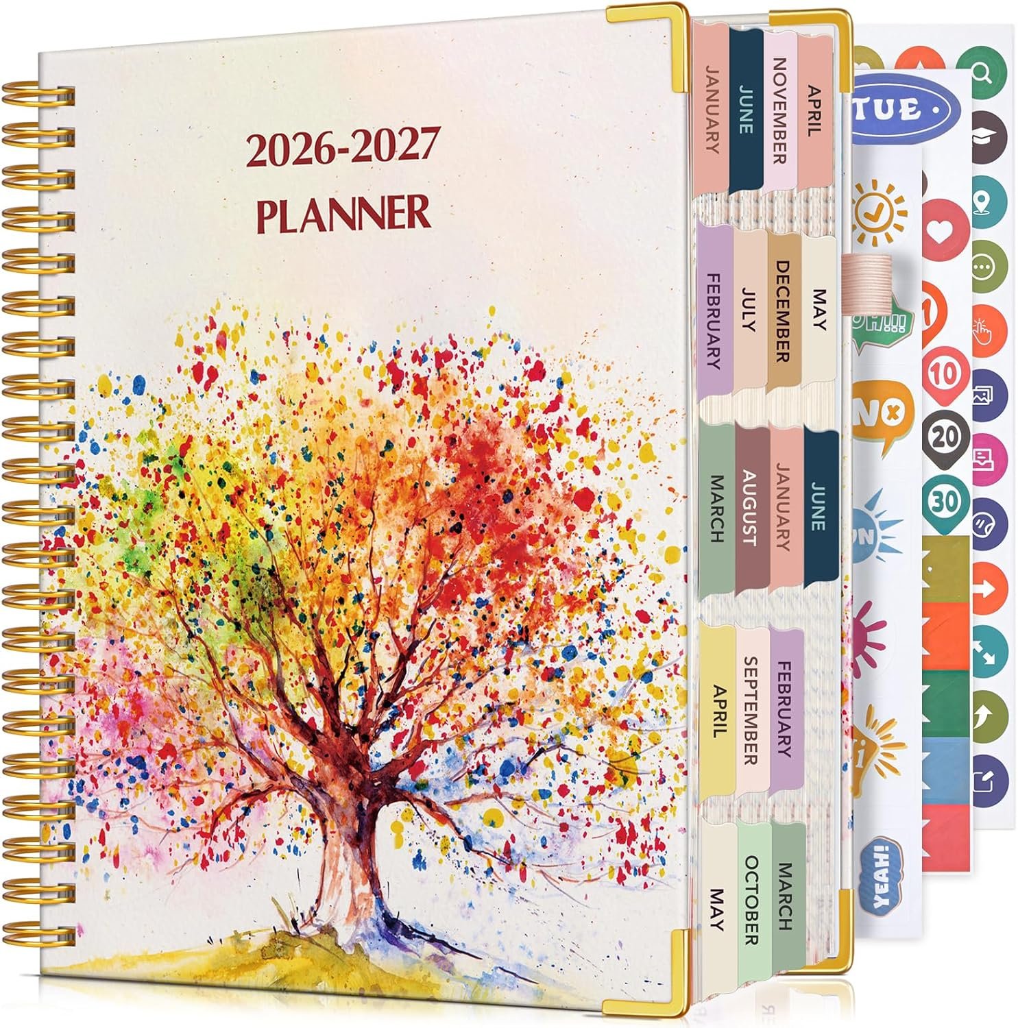 Planner 2026-2027, 18 Months Weekly and Monthly Daily Planner from January 2026 – June 2027, 8.5″ x 11″ A4 Large Hardcover Agenda Organizer Book 2026 with Tabs, Spiral Yearly Calendar Planners for School Work Home, Colorful Tree of Life