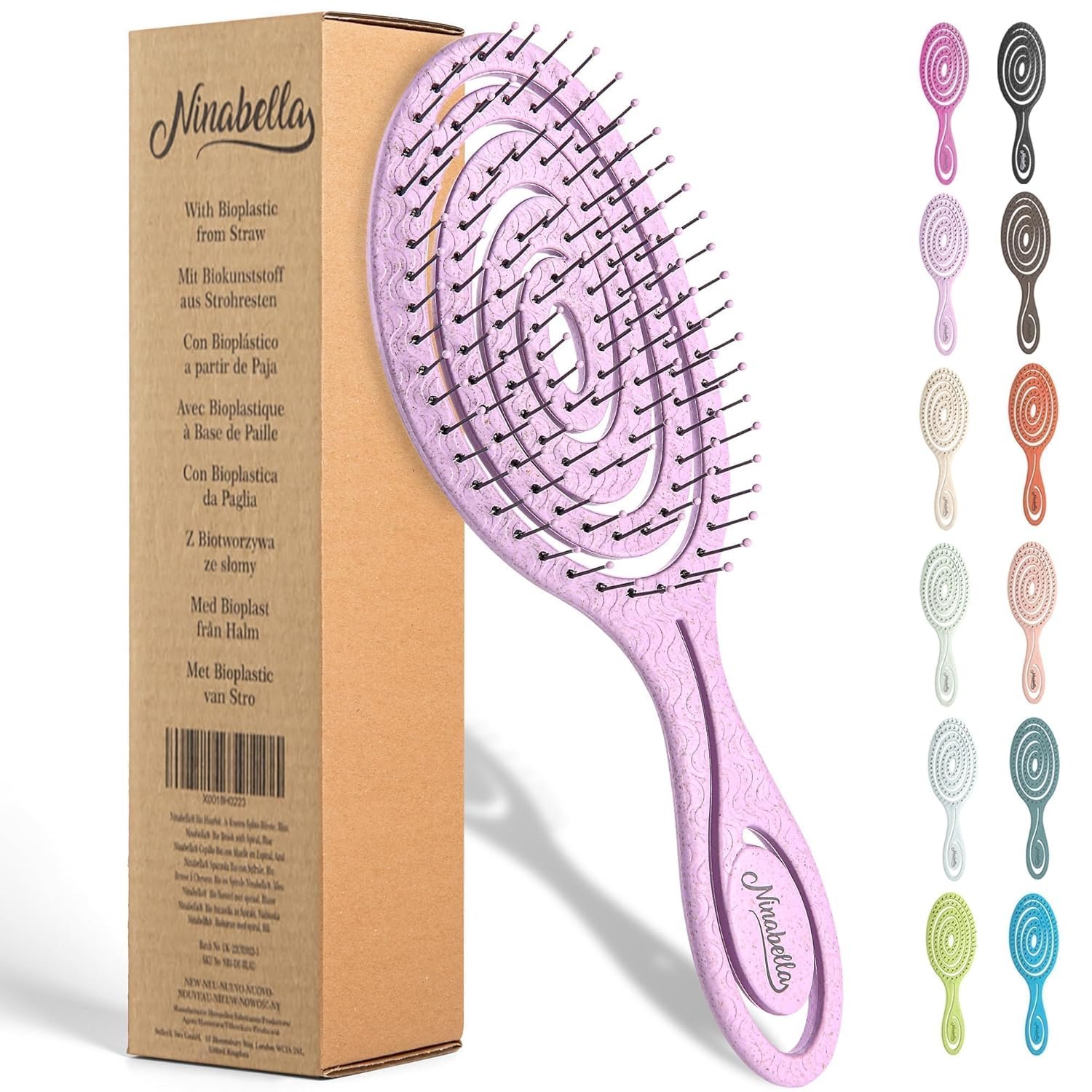 Ninabella Detangle Hair Brush for Women & Men – Does not Pull – Straightening Brushes for Straight & Curly Hair – Unique Spiral Detangling Hairbrush – Pink