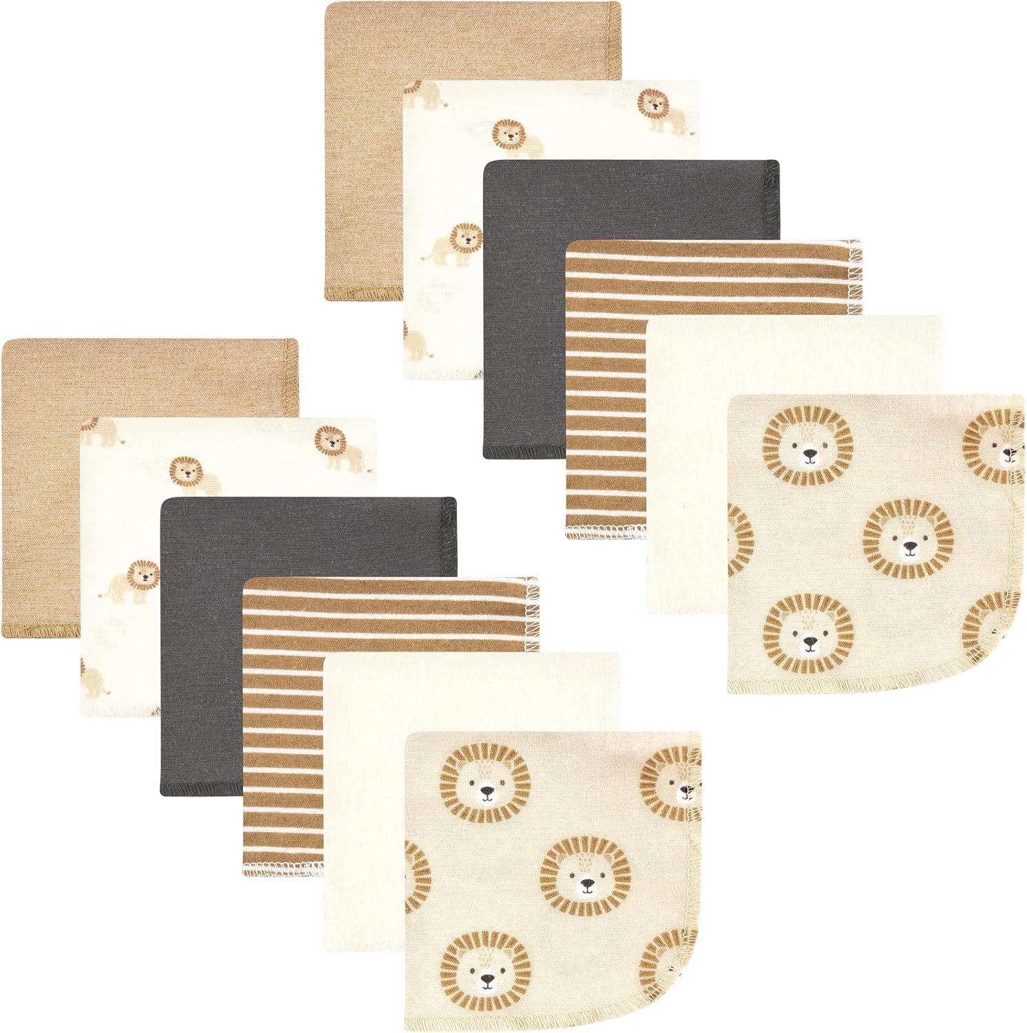 Hudson Baby Unisex Baby Flannel Cotton Washcloths, Brave Lion 12 Pack, One Size