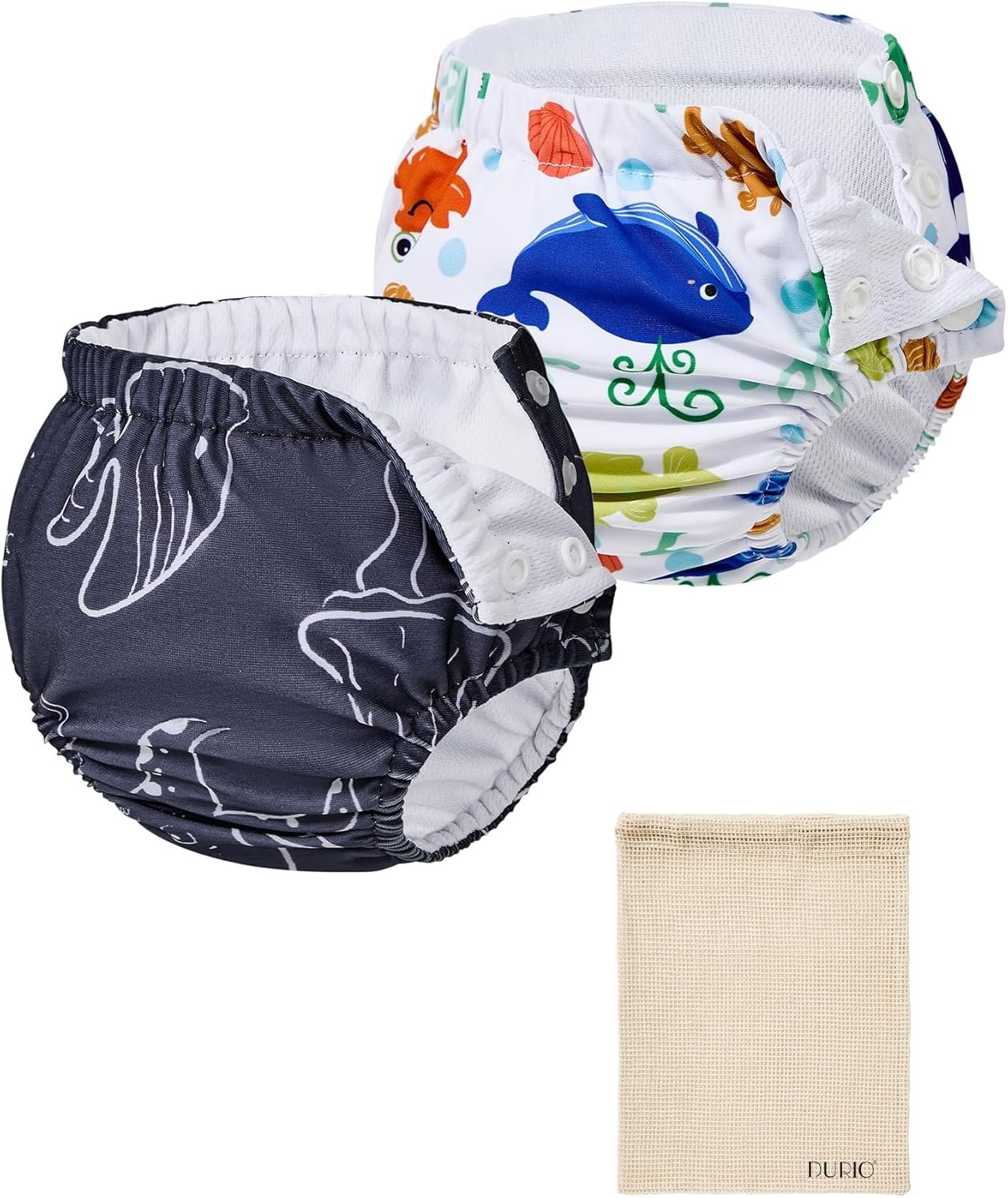 Durio 2PCS Reusable Swim Diapers – Baby Swim Diapers Adjustable Washable Newborn Infant Diaper Soft Water Diaper for Swimming Lessons with a Mesh Bag 2-3T