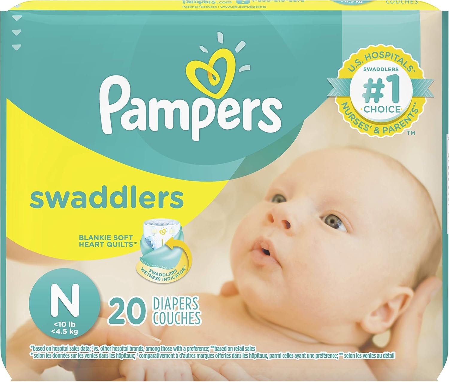 Pampers Swaddlers Diapers Size N 20 Count Pack of 2 (Total of 40 Pampers)