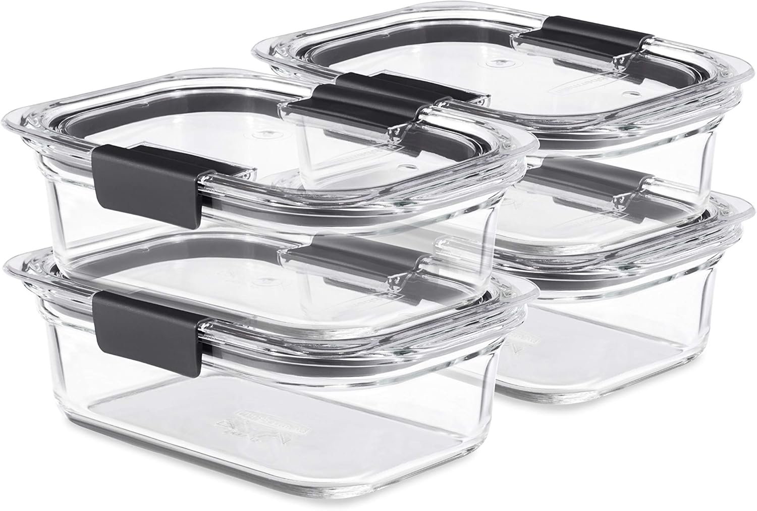 Rubbermaid Brilliance Glass Food Storage Containers, 3.2 Cup, Set of 4, BPA-Free, Leak-Proof, Clear