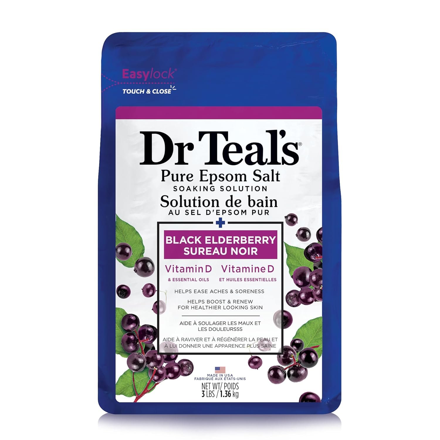 Dr Teal’s Salt Soak with Pure Epsom Salt, Elderberry, 3 lbs