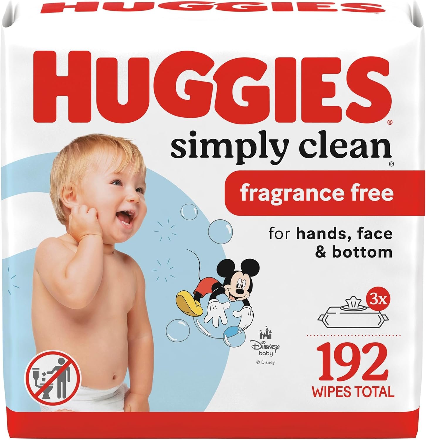 Huggies Simply Clean Unscented Baby Diaper Wipes, 3 Flip-Top Packs (192 Wipes Total), Packaging May Vary