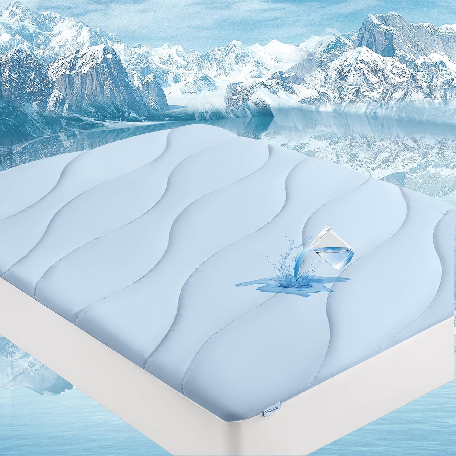 Unikome Ultra Soft Waterproof Queen Size Mattress Pad, Cooling Mattress Protector for Hot Sleepers, 5-Layers Noiseless Washable Mattress Cover with 8″-21″ Deep Pocket (Light Blue, 60×80)