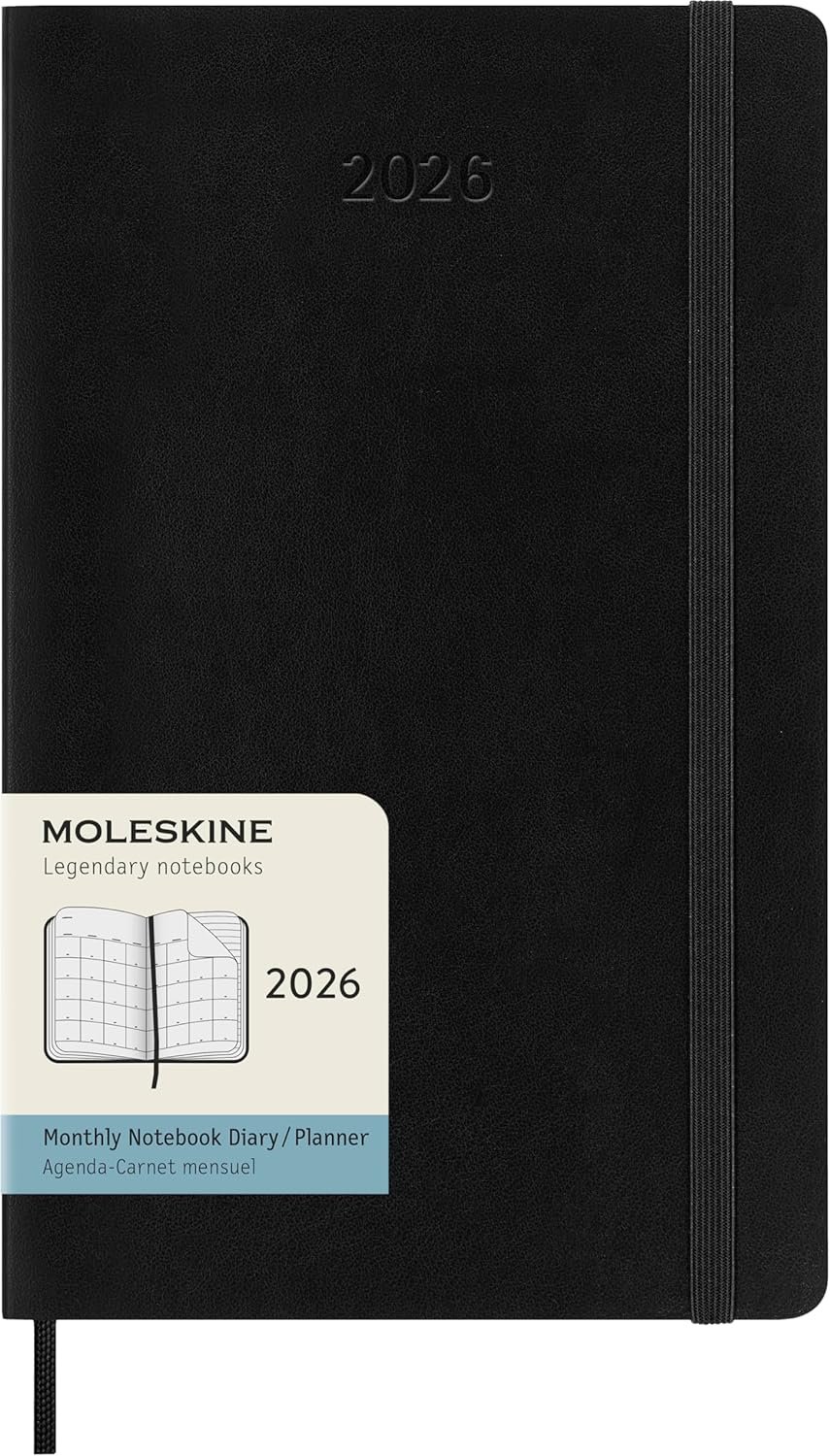 Moleskine Classic 12 Month 2026 Monthly Planner, Soft Cover, Large (5″ x 8.25″), Black, 128 pages