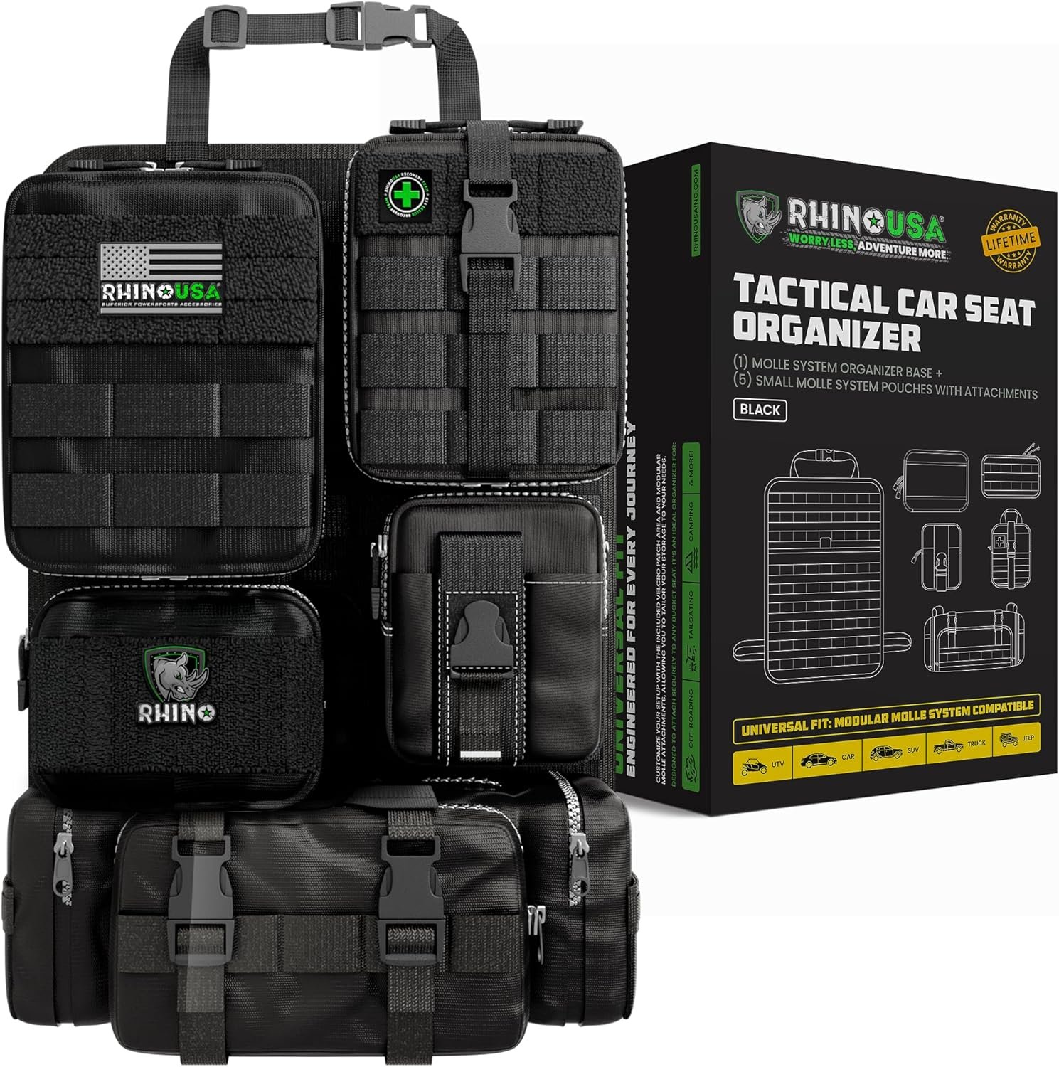 Tactical Car Seat Organizer – Military-Grade Storage for SUV, Truck, & Car – Heavy Duty Seat Organizer with Multiple Pockets & Car Accessories for Maximum Organization – Black