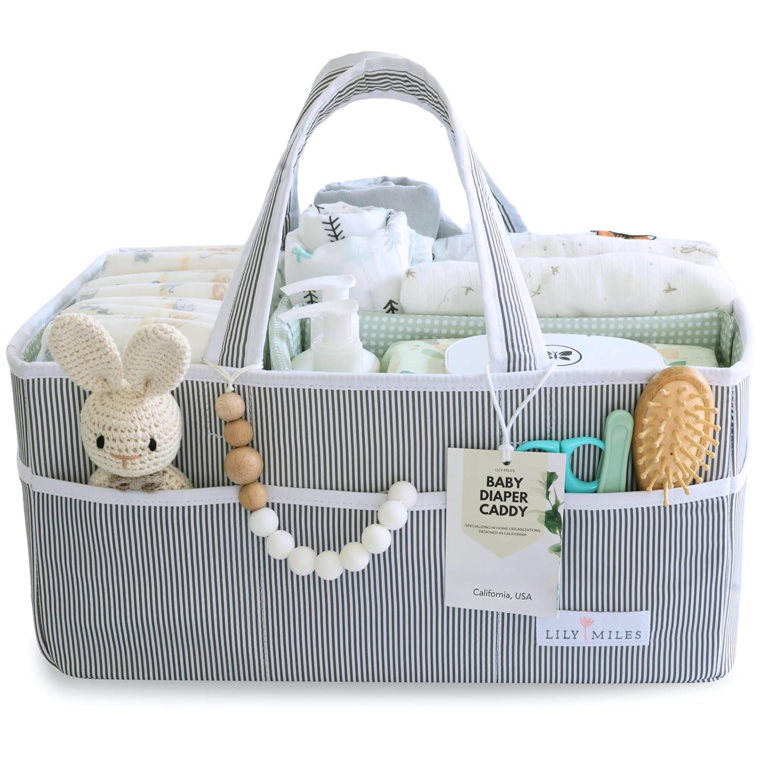 Lily Miles Baby Diaper Caddy Organizer – Large Tote Bag for Newborn essentials Boy or Girl – Baby Shower Basket – Nursery Must Haves – Registry Favorites – Newborn Caddie Car Organizer