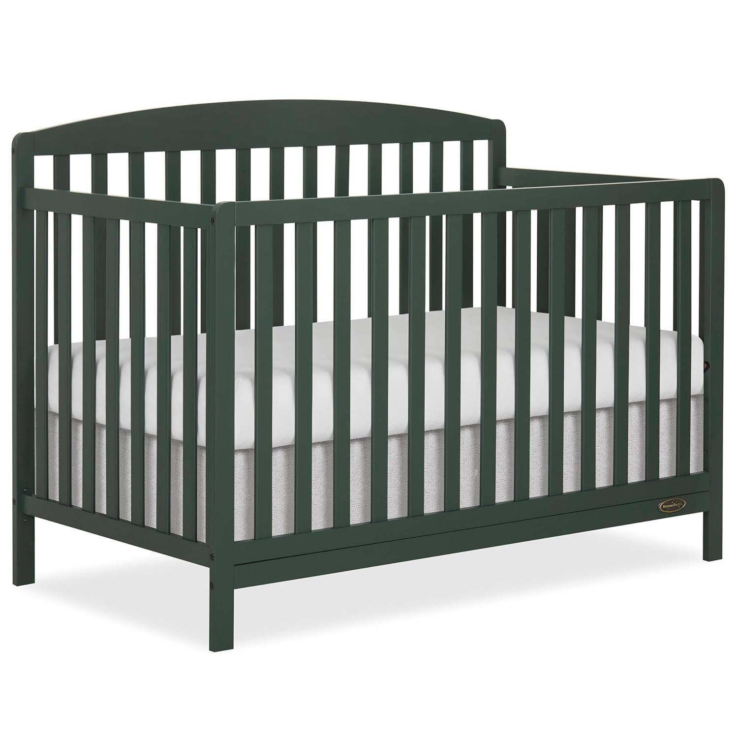 Dream On Me Odelle 5-in-1 Convertible Full-Size Baby Crib in Forest Green, GreenGuard Gold & JPMA Converts to Toddler, Day & Full-Size Bed, Sustainable Pinewood, 3 Mattress Heights
