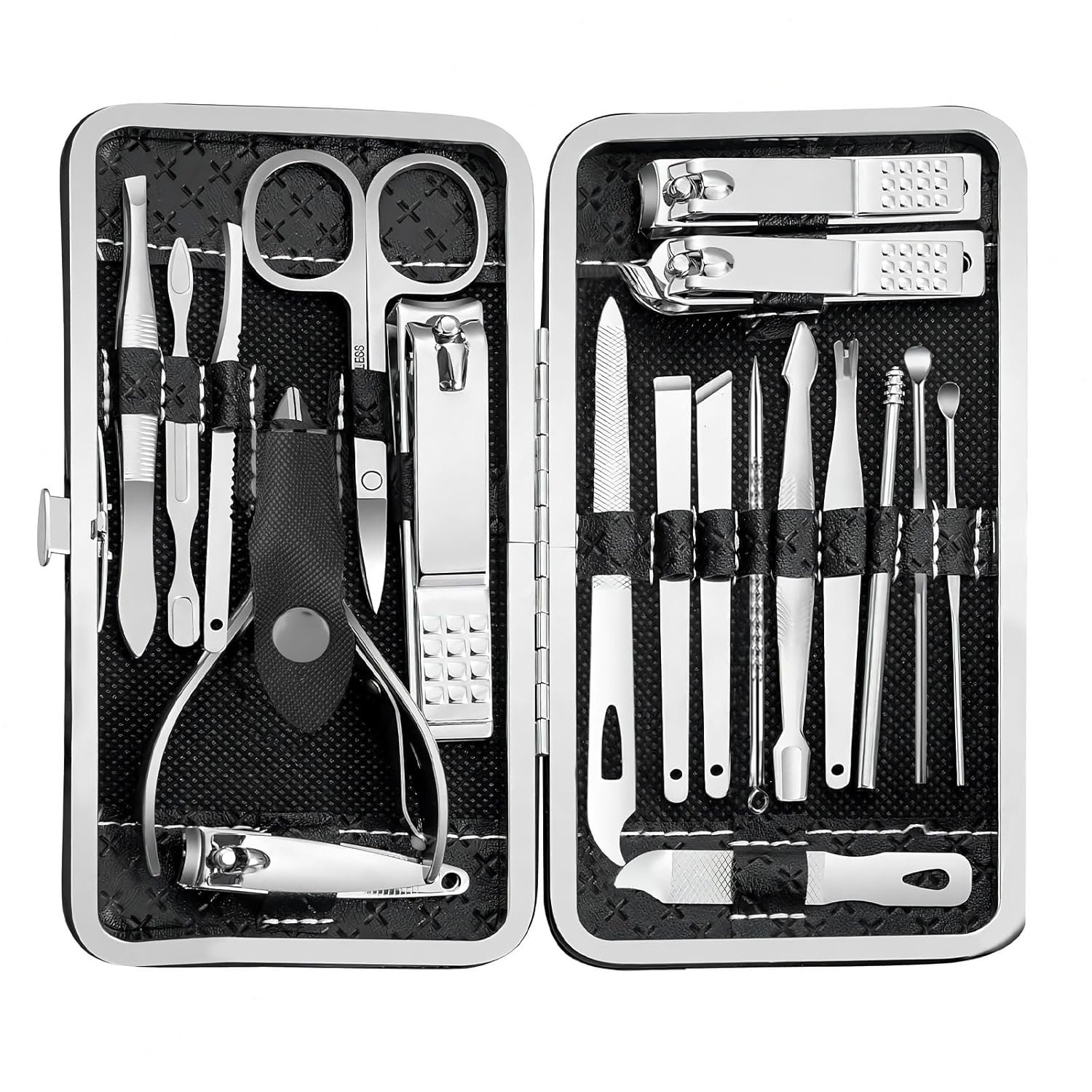 Manicure Set – 19 in 1 Professional Nail Clippers Pedicure Kit, Manicure Tool Kit, Stainless Steel Facial Grooming Set Kit, Gift Idea for Women, Men, Girls, Teens, Black