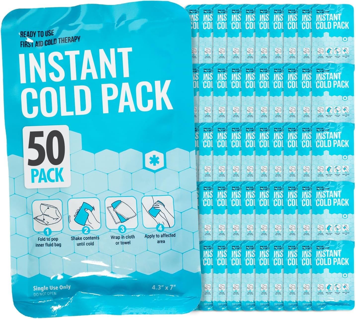 ICEWRAPS 4×7 Instant Cold Pack – Bulk Box of 50 | Cold Compress Instant Ice Pack for Emergency | Disposable Ice Packs for Injuries | Instant Breakable Ice Packs for First Aid – FSA-HSA Eligible