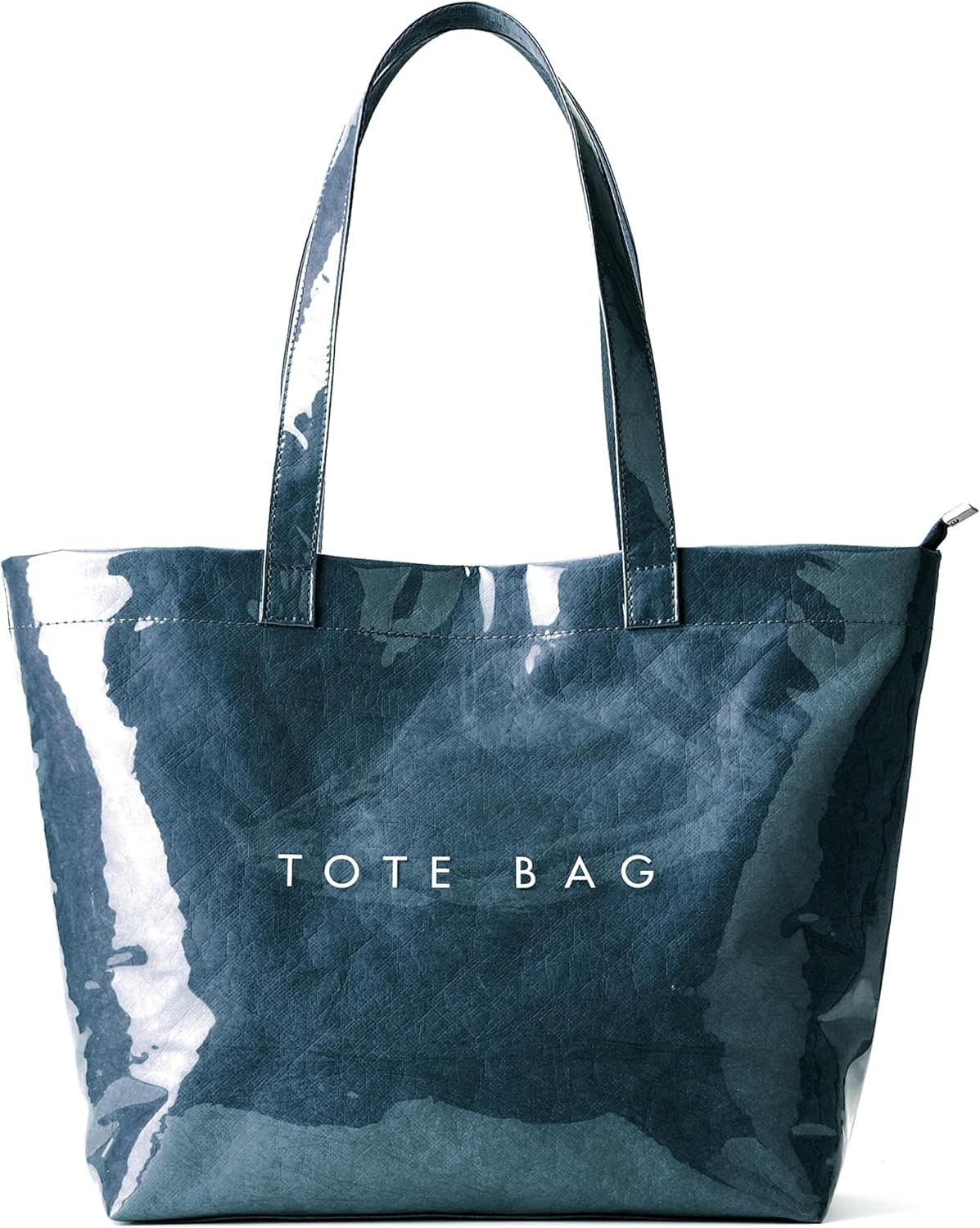 KALIDI PVC Zipper Tote Bag, Jelly Kraft Paper Beach Bag Large Hobo Carry All Travel Shopping Handbag Plastic Shoulder Bag