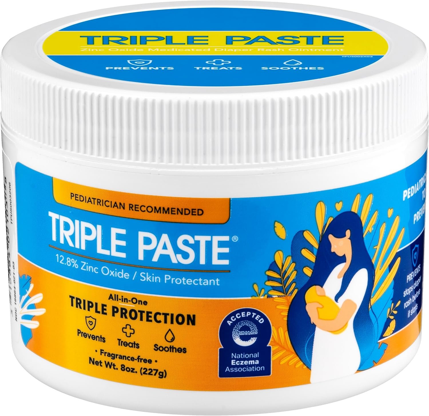 Triple Paste Diaper Rash Cream for Baby – 8 Oz Tub – Zinc Oxide Ointment Treats, Soothes & Prevents Diaper Rash, Pediatrician-Recommended Hypoallergenic Formula, Baby Essentials for Daily & Overnight