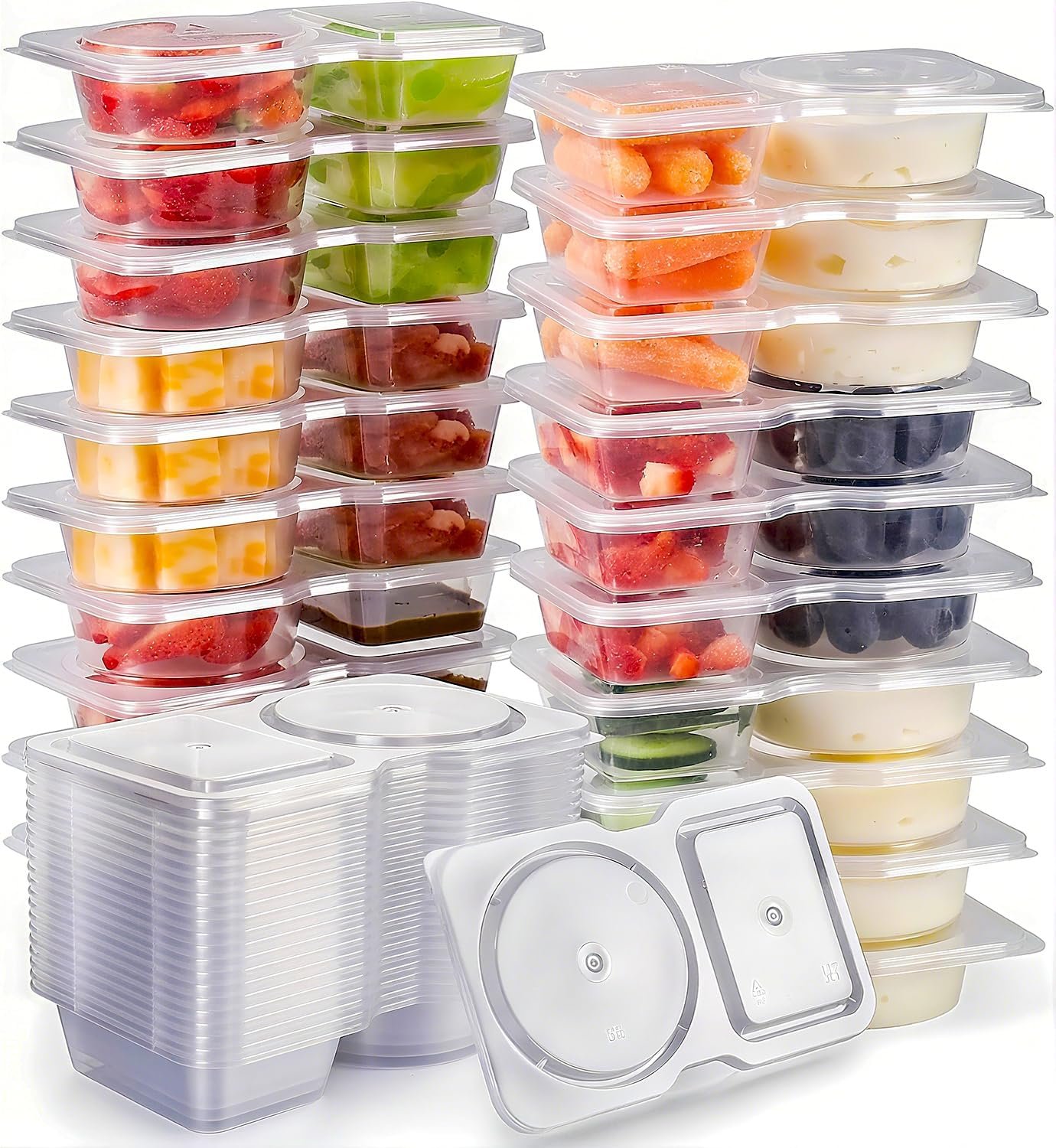 Reusable Snack Containers with Lids: Snack Containers 20Pcs – Snackle Box Container Portion Control – Snack Pack Containers – Double Compartment Snack Containers for On the Go – Travel Essentials