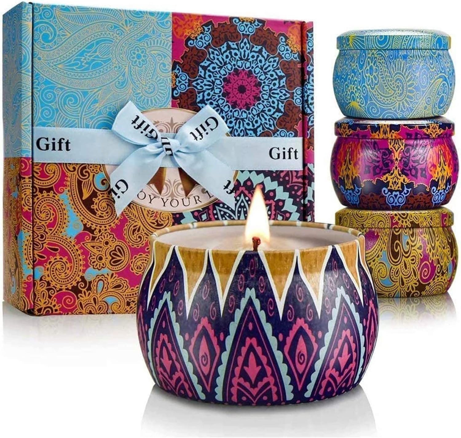 Candles Gift Set for Women, 4 Pack Scented Candles with 8% Essential Oils, 120H Long Lasting Aromatherapy Candles for Home Relaxation