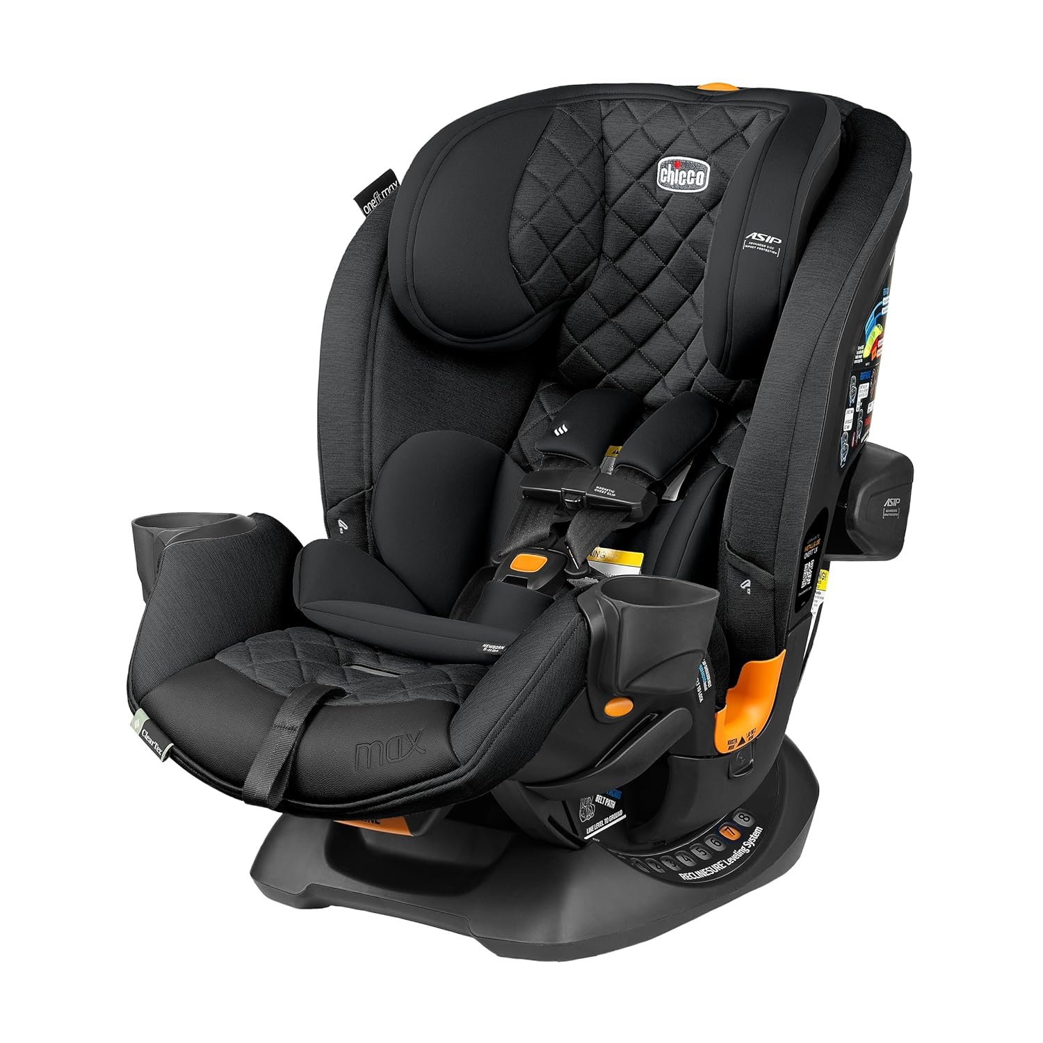 Chicco OneFit Max ClearTex All-in-One Car Seat with LeverLock Installation, Slim Design, Convertible Car Seat, Seat for Infants and Children 5-100 lbs | Energy/Black