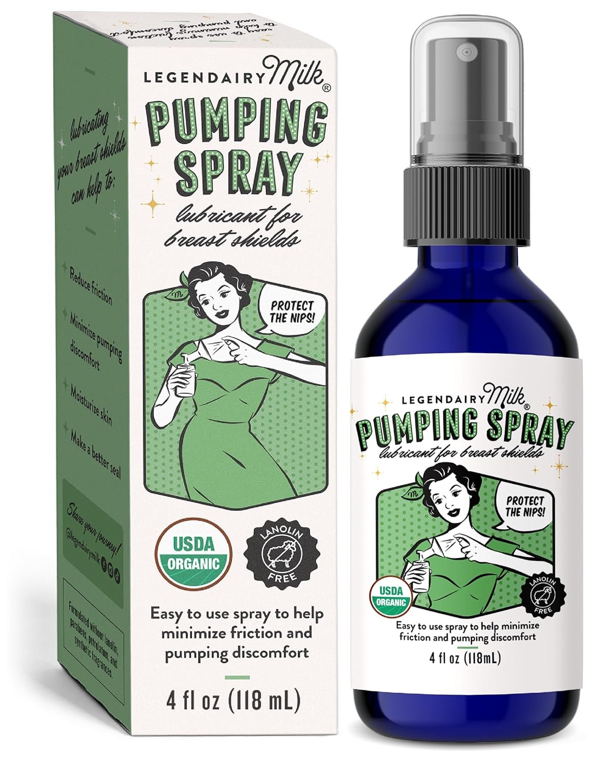Legendairy Milk Pumping Spray 4 oz., Helps Sore Nipples & Clogged Ducts, Organic Lubricant for Breast Shields and Flanges, Vegan Breast Pump Spray, Natural & Lanolin-Free, Made in USA