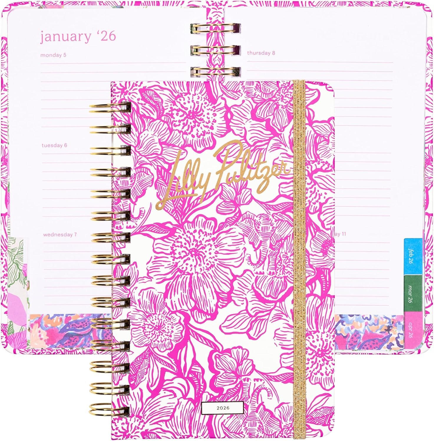 Lilly Pulitzer Medium Monthly Planner January 2026 – December 2026, Monthly Agenda & Calendar, Stickers, Pockets, & Spiral Binding (Unforgettable Pink)