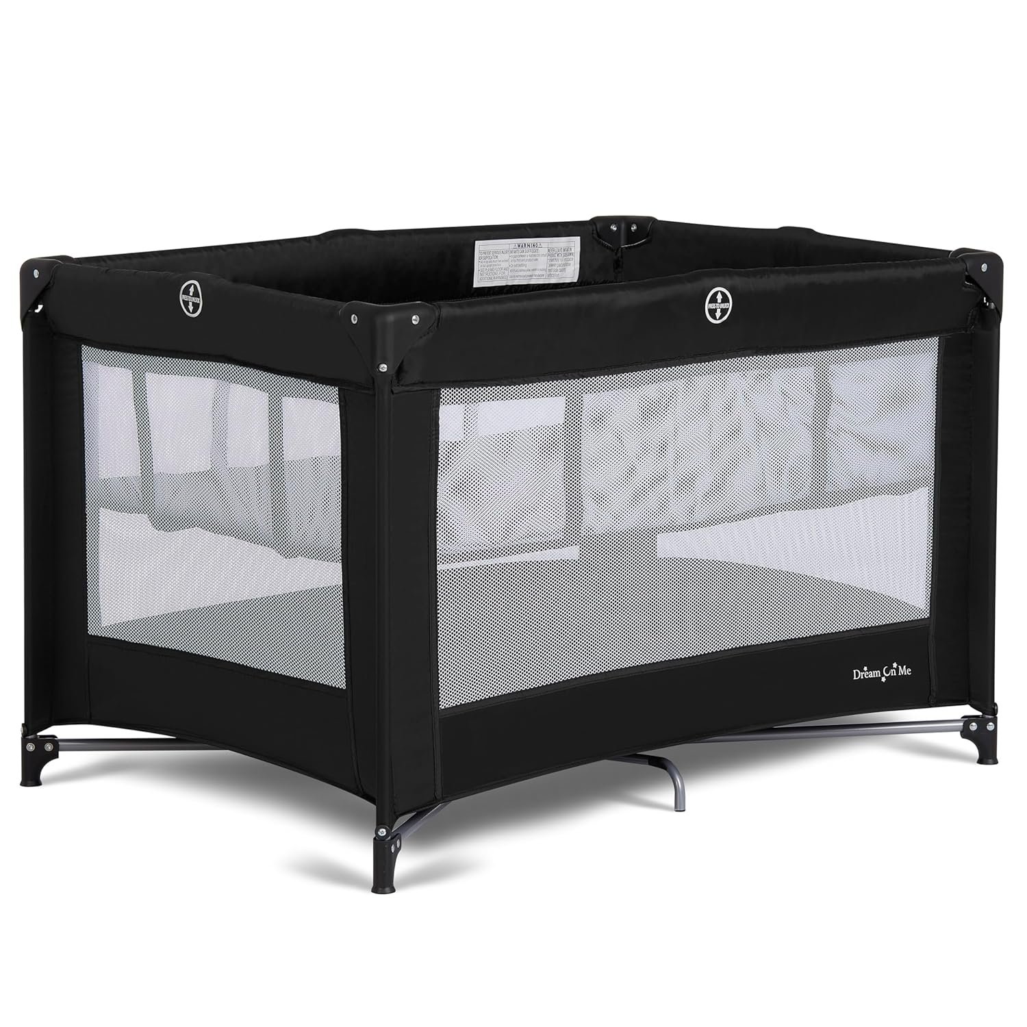 Dream On Me Zazzy Portable Playard with Bassinet in Black, Lightweight Packable and Easy Setup Baby Playard with Mattress and Travel Bag
