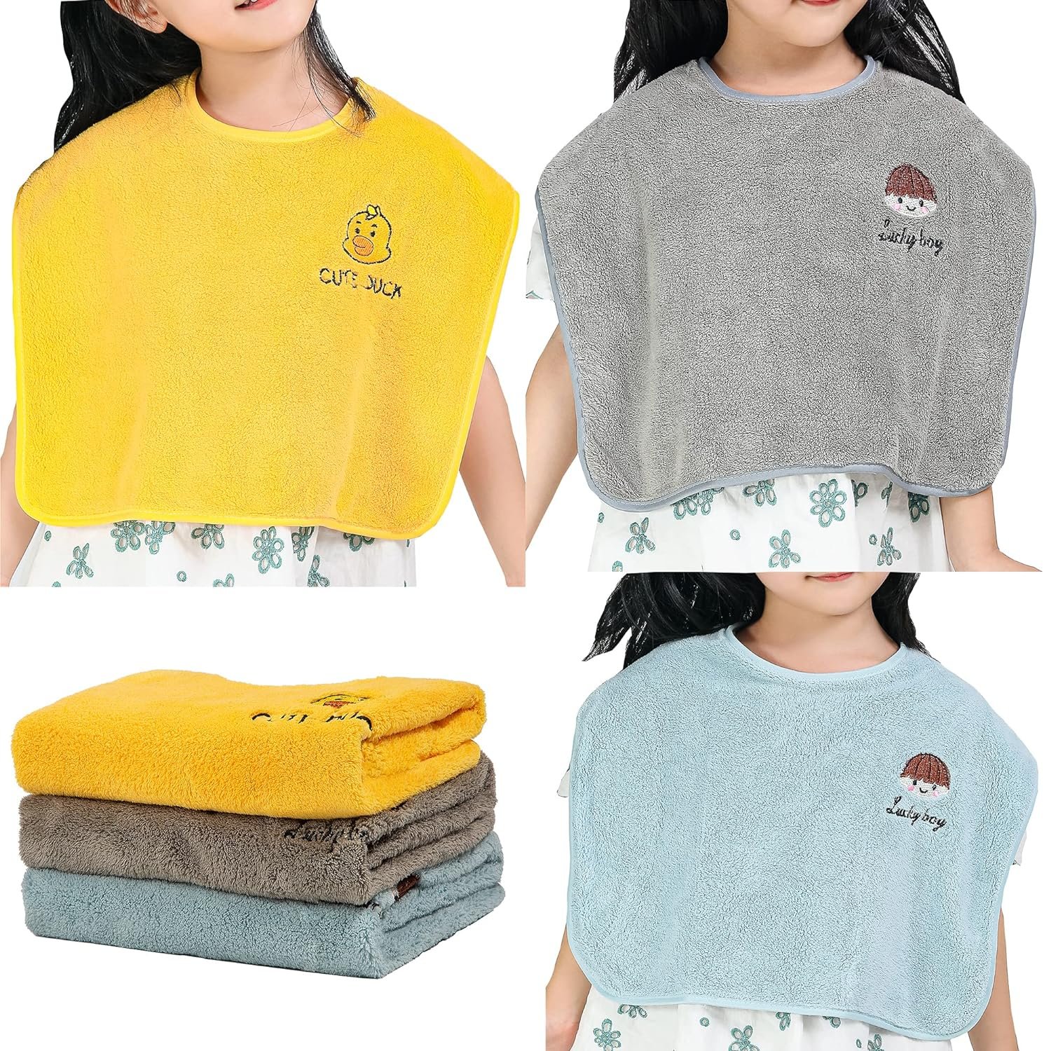 Baby Bibs for Girls or Boys, Toddler Bibs for Feeding (blue yellow grey)