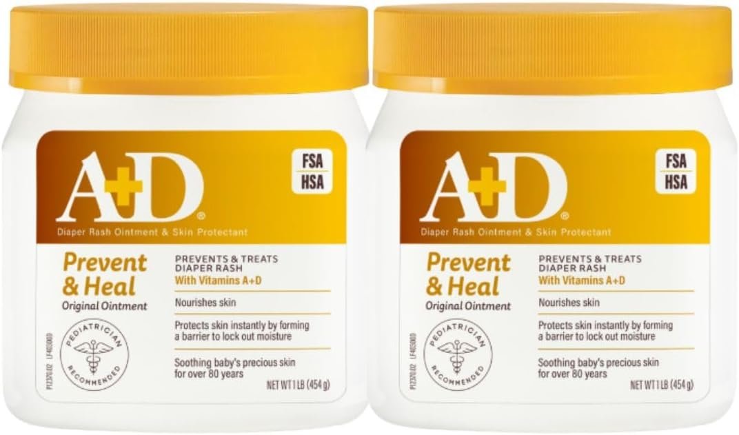 A+D Original Diaper Rash Ointment, 1 Pound Jar Pack of 2