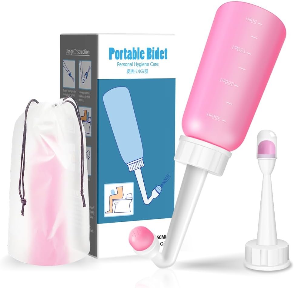 Peri Bottle – Postpartum and Perineal Care – 2 in 1 Portable Bidet – Portable Travel Bidet Sprayer for Women or Men- Handheld Jet Spray Bottle for Toilet (350ML, Pink)