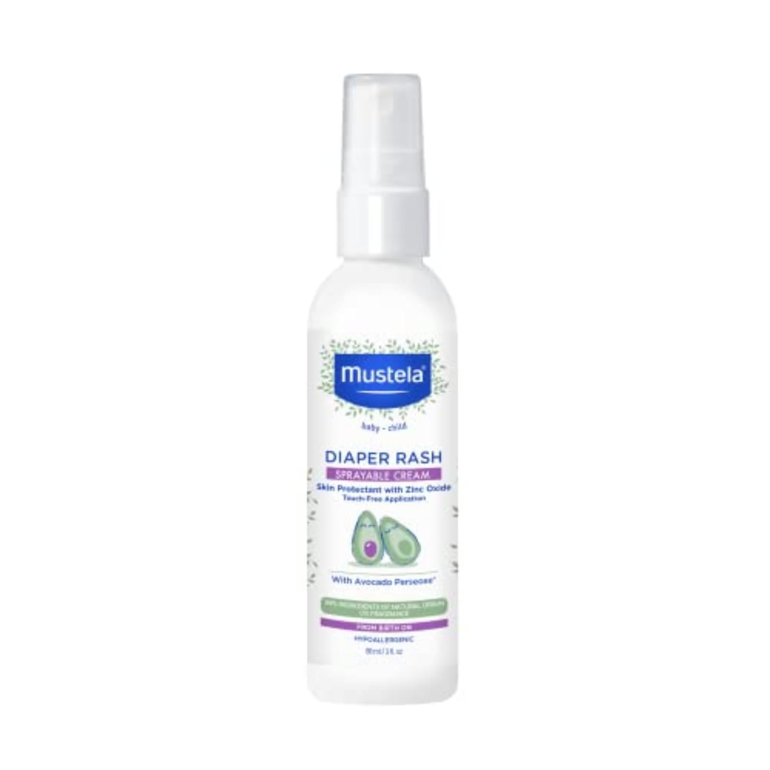 Mustela Baby Diaper Rash Cream Spray – Touch-Free protectant with Zinc Oxide & Natural Avocado – Treats, Soothes and Prevents Diaper Rash- Fragrance-Free – 3 fl. oz