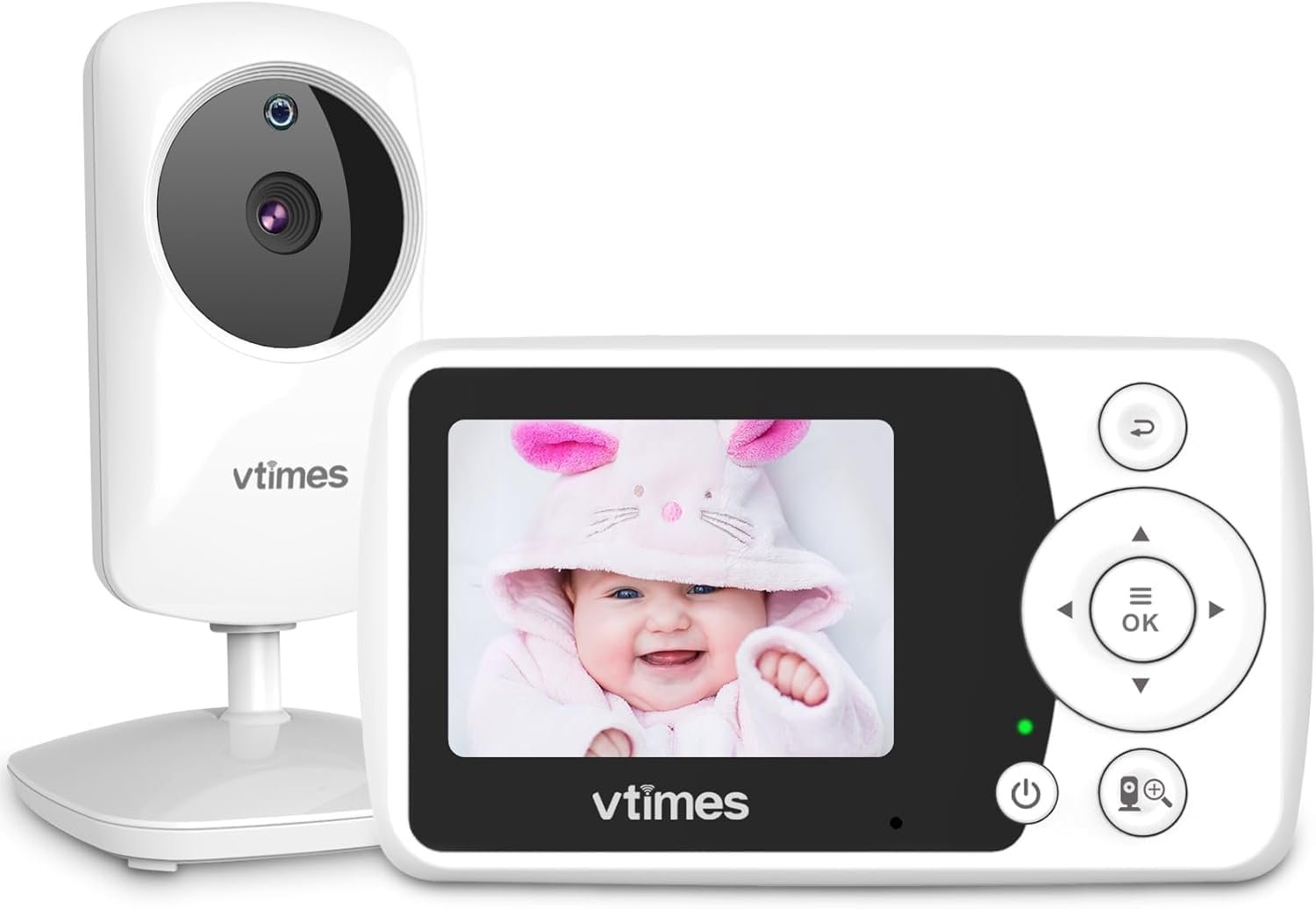Baby Monitor No WiFi 2.4″ Screen, Video Baby Camera Monitor Night Vision, 1000ft Range, 2X Zoom, Ideal for Elderly Pet (NO Charging Plug)
