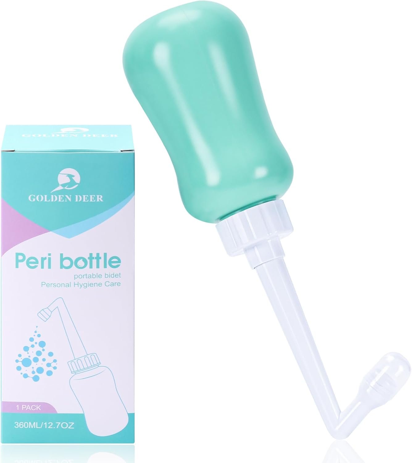 GOLDEN DEER Peri Bottle for Postpartum Care for Perineal Recovery and Cleansing After Birth 12.7 OZ Turquoise