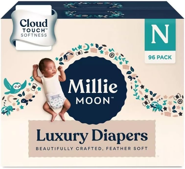 Millie Moon Luxury Diapers – Size N / 96 Count