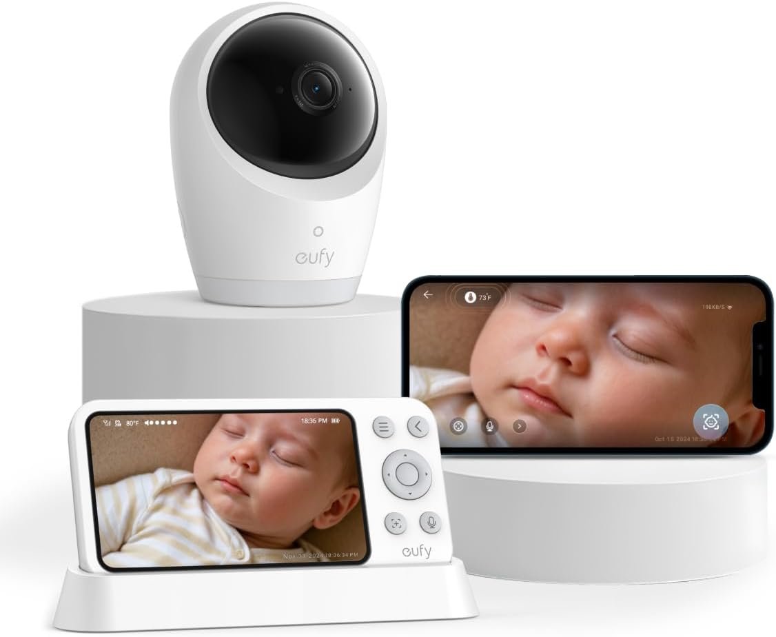 eufy Security Baby Monitor E21 with 4K UHD Camera, 5” 720p Display, 8X Zoom, Hybrid Wi-Fi and No Wi-Fi Connection, 24/7 Recording in app, Pan-Tilt, Portable Camera with Built-in Battery, ANR