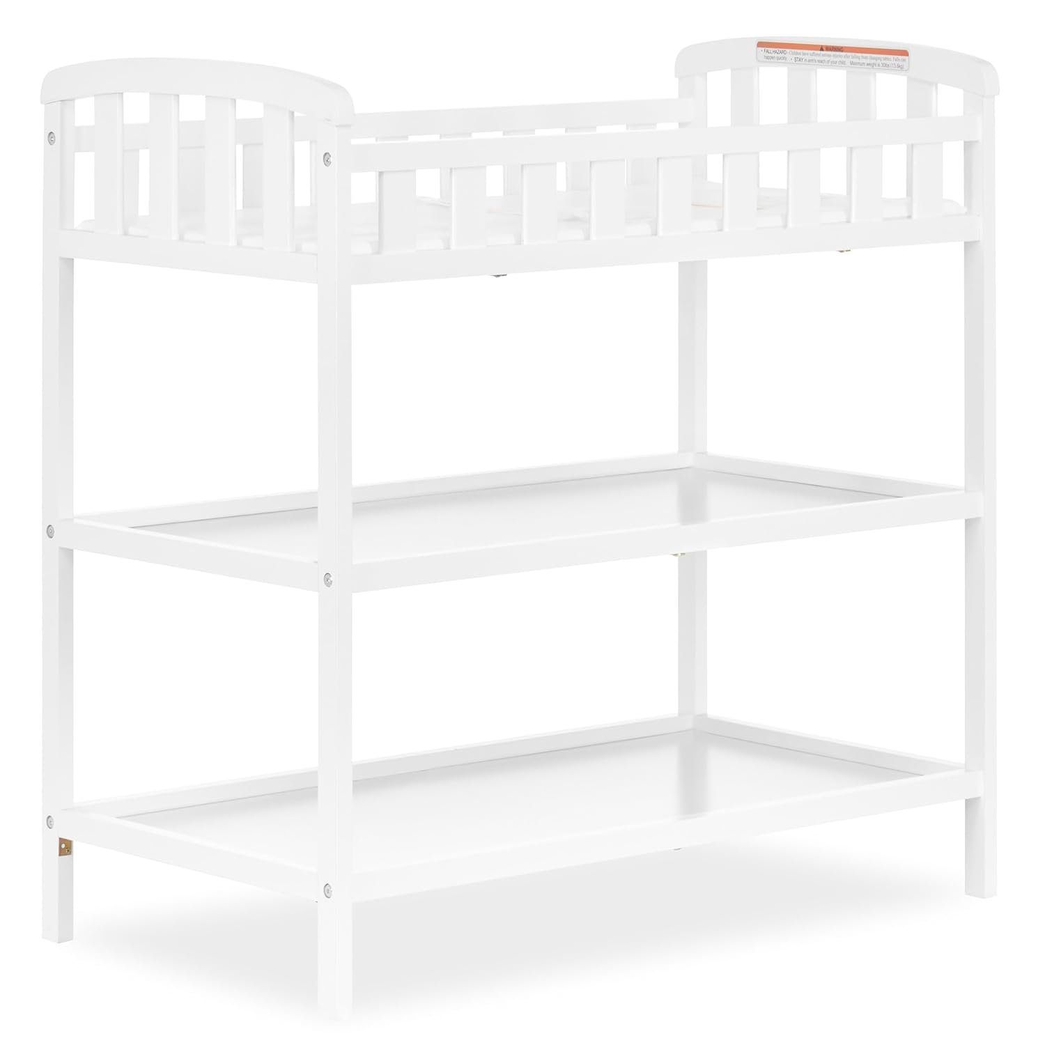 Dream On Me Emily Changing Table, Compact and Lightweight, Solid New Zealand Pinewood, Elevated Safety Rails, Two Storage Shelves, Includes Water-Resistant 1″ Changing Pad — White