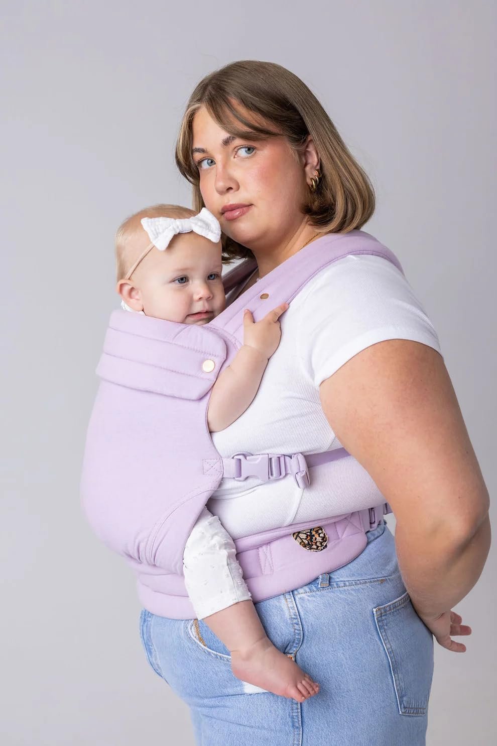 Mabē Monarch Ergonomic Baby Carrier – Premium Cotton Soft Structured Newborn to Toddler Carrier with Hip-Healthy Design, 3 Carry Positions (7-35lbs), Lightweight & Breathable, (Lilac Skies)