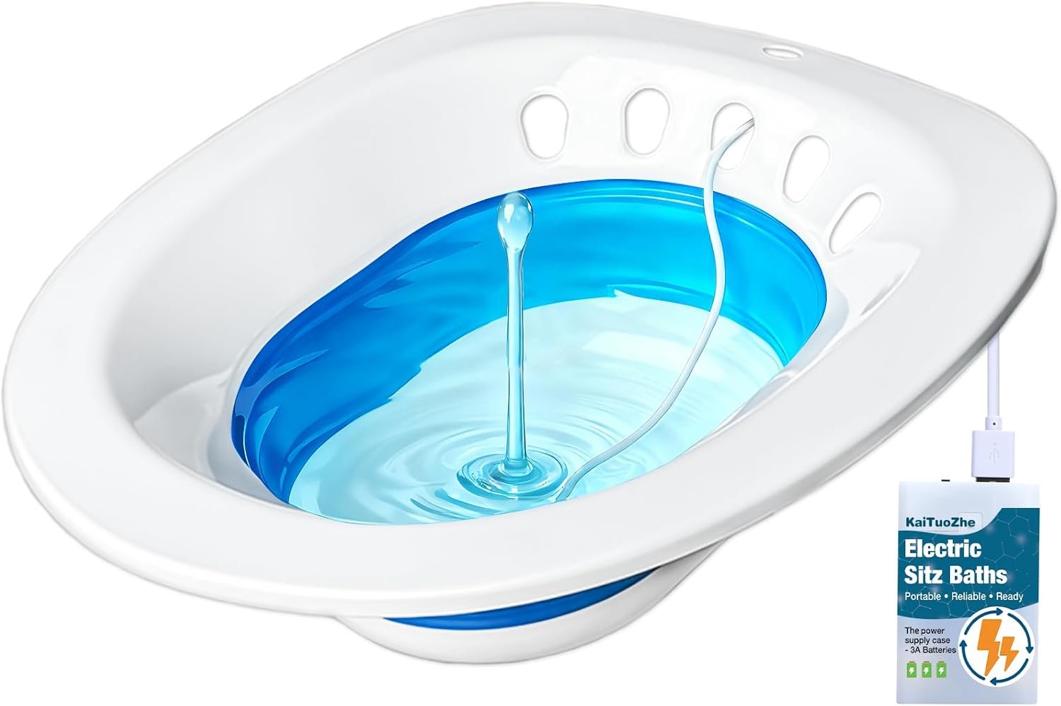 Electric Sitz Bath for Toilet Seat – Yoni Steam Seat -Portable Sitz Bath Tub for Hemorrhoids and Postpartum Care – Wide Seat – Deeper Bowl – Blue