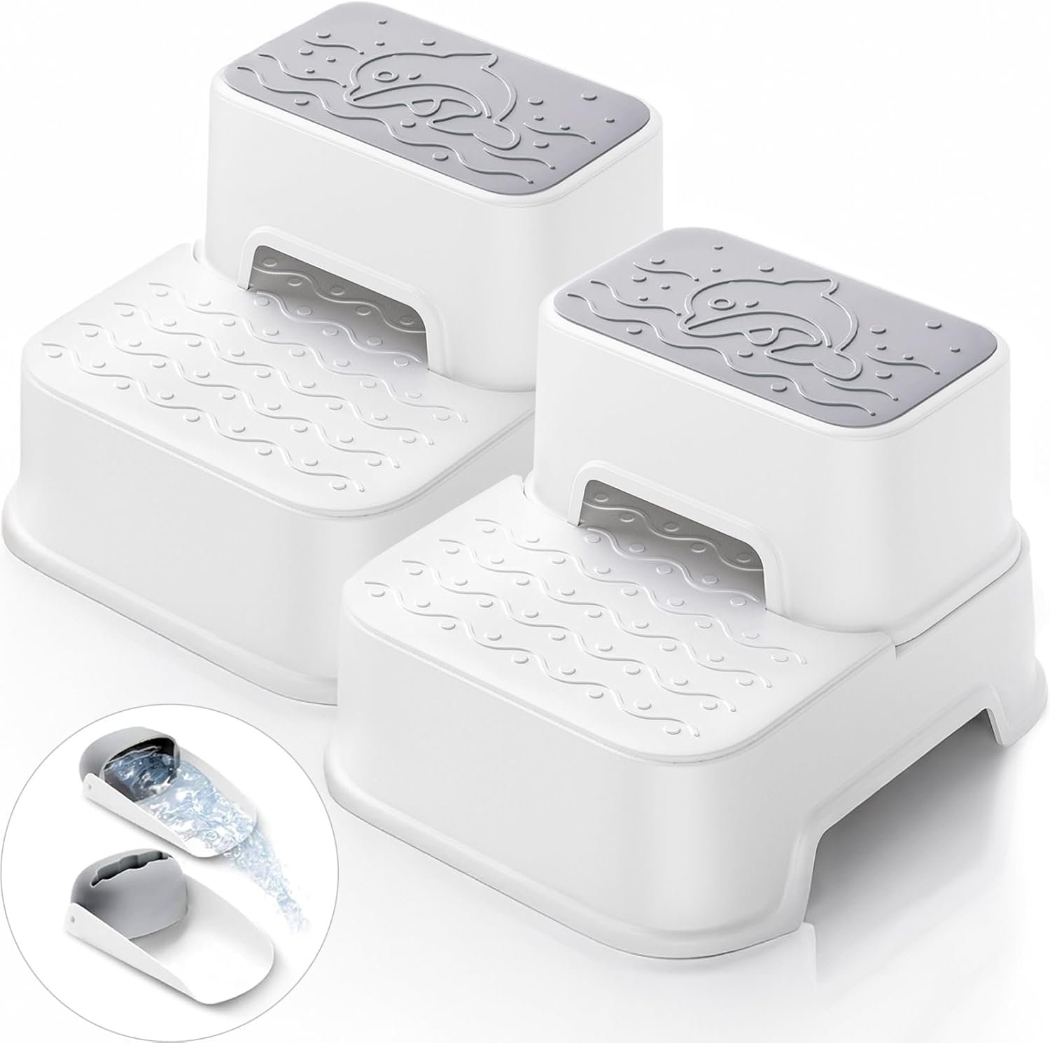 2-Step Stool for Kids – Toddler Anti-Slip Step Stool for Bathroom Sink/Toilet Potty Training/Kitchen Counter, 10″ Height, 220 lbs Capacity, Durable & Stable (2Packs White)