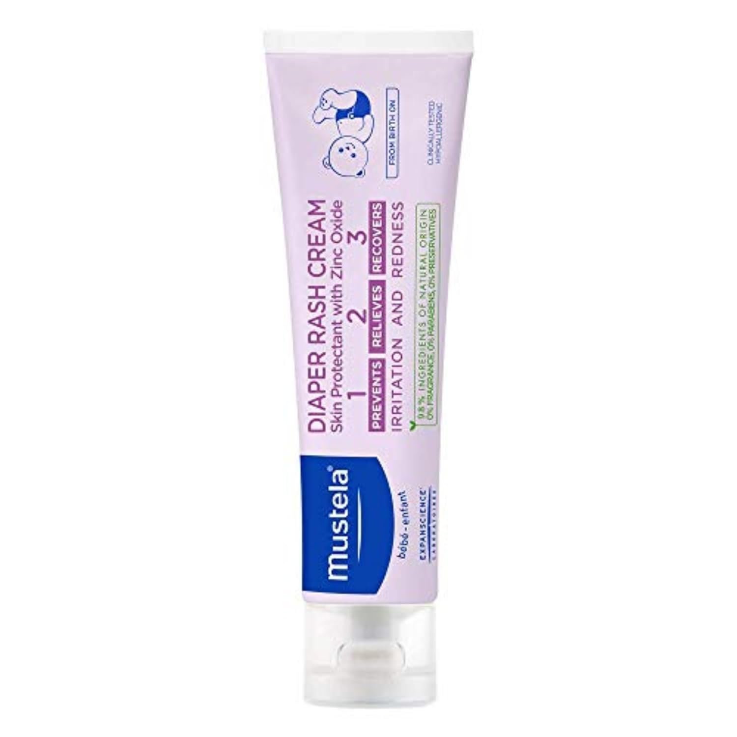 Mustela Baby Diaper Rash Cream 123 – Skin Protectant with Zinc Oxide – Fragrance Free & Paraben Free – with 98% Natural Ingredients – Various Packaging