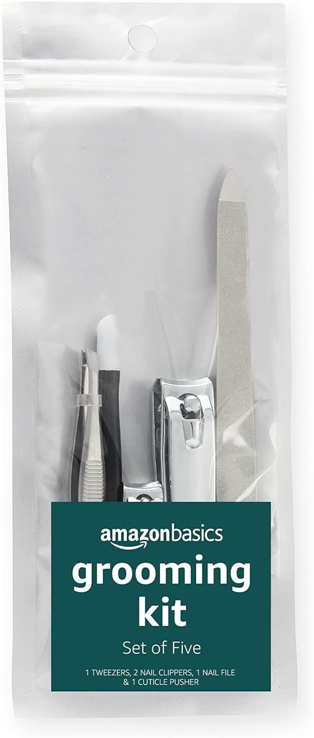 Amazon Basics 5-Piece Nail Care Grooming Kit, Manicure Pedicure Set with Nail Clippers