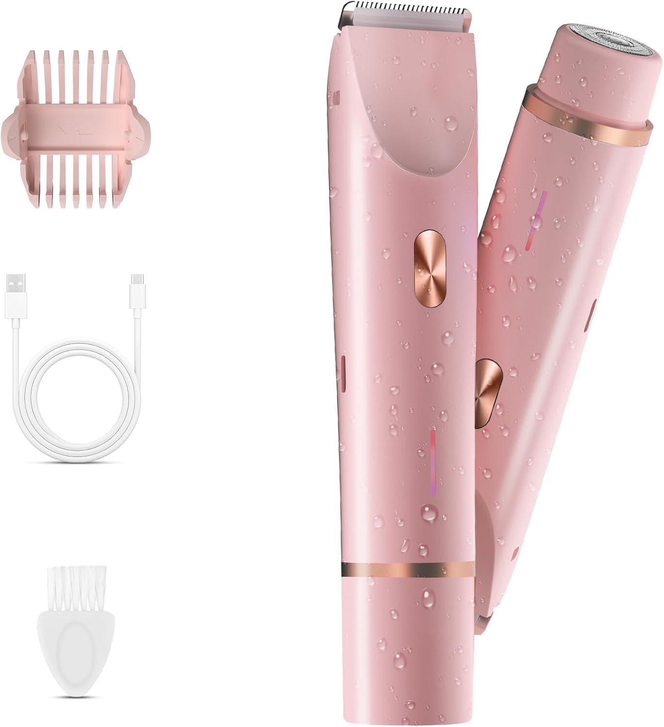 Bikini Trimmer for Women, 2 in 1 Electric Razor & Bikini Shaver for Womens IPX7 Waterproof Body Hair Trimmer and Facial Hair Remover,Pink