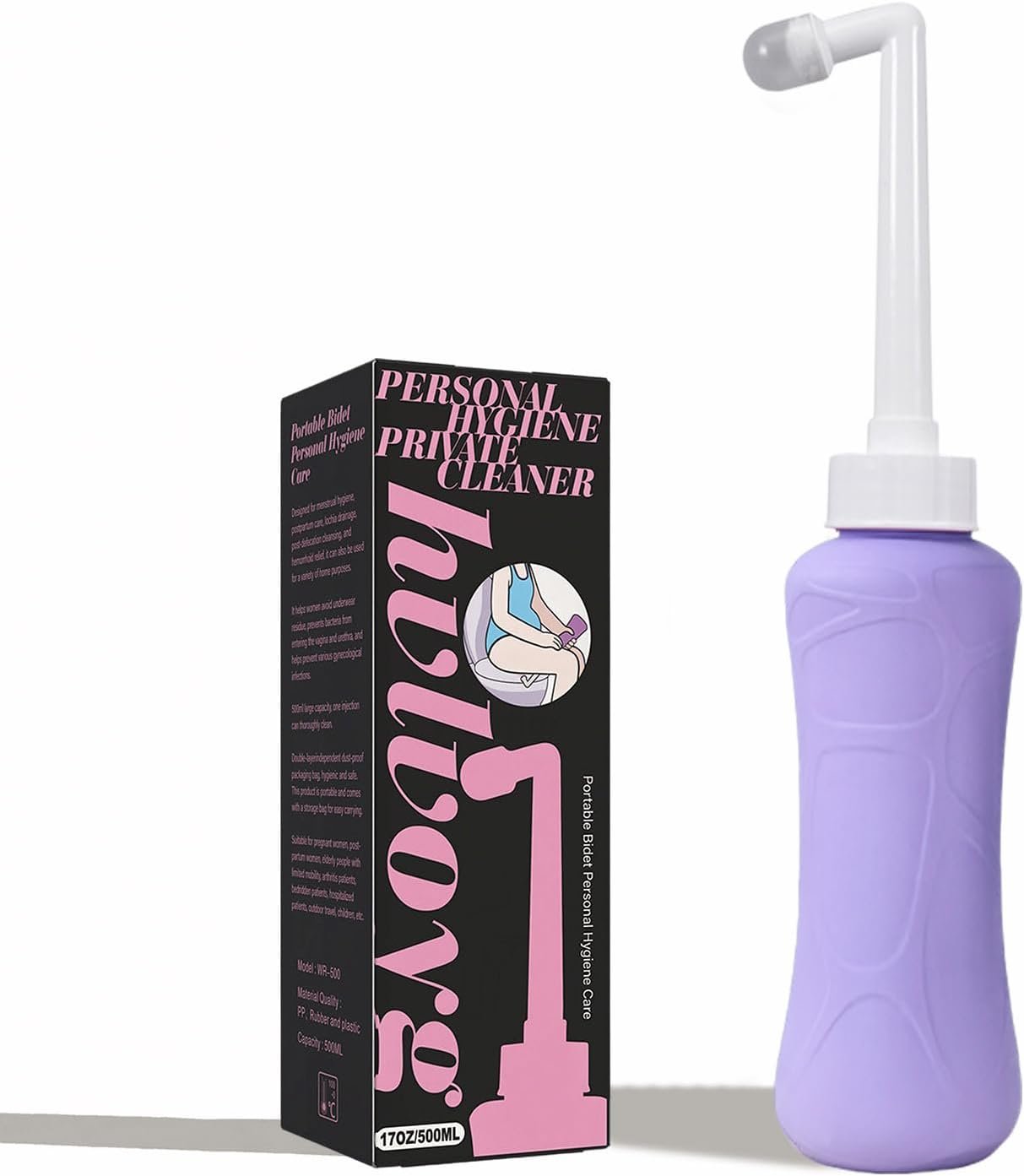 17oz Peri Bottle for Postpartum, Large Capacity Portable Bidet, Perineal Bottle for Postpartum Essential, Upside Down Peri Bottle for Postpartum Recovery, Postpartum Care with Carrying Bag (Purple, L)