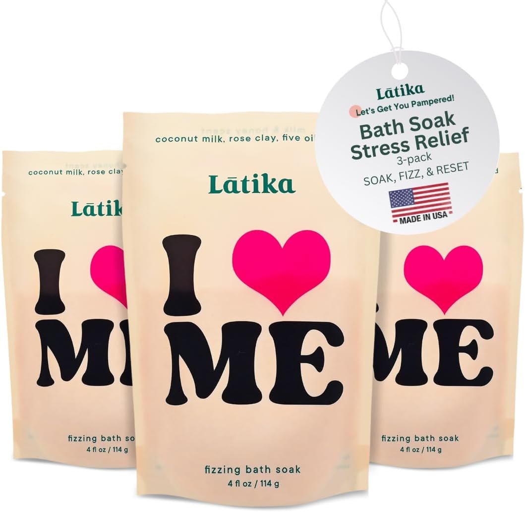 Latika Soak Set of 3 – I Heart Me Bath Soaks with Oats, Milk & Honey for Self-Love & Self-Care – for Relaxation, Muscle Recovery & Skin Nourishment – Stress Relief Soaking Salts