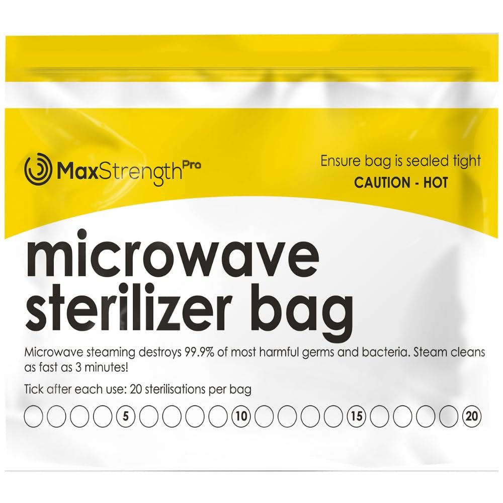 Microwave Steam Sterilizer Bags 20pc for Baby Bottles, Soothers, Teethers, Breast Pump Parts, Training Cups, Accessories, Reusable Large Bags, 20 Uses Per Bag, Easy Tracking System