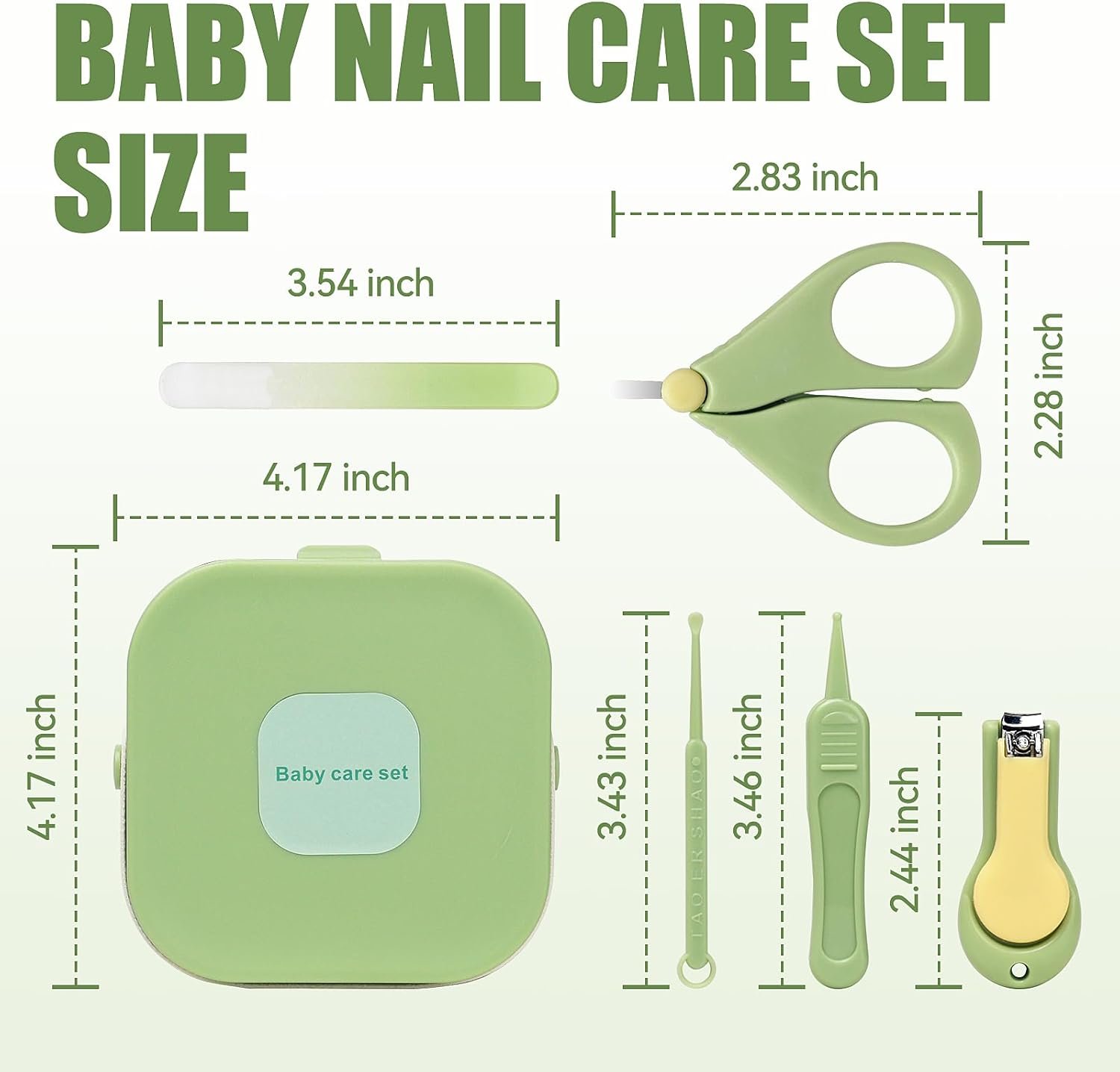 Baby Nail Care Set, 5 in 1 Baby Nail File Clippers Infant Grooming Kit Manicure Set for Newborn, Infant, Toddler, and Kids, Green