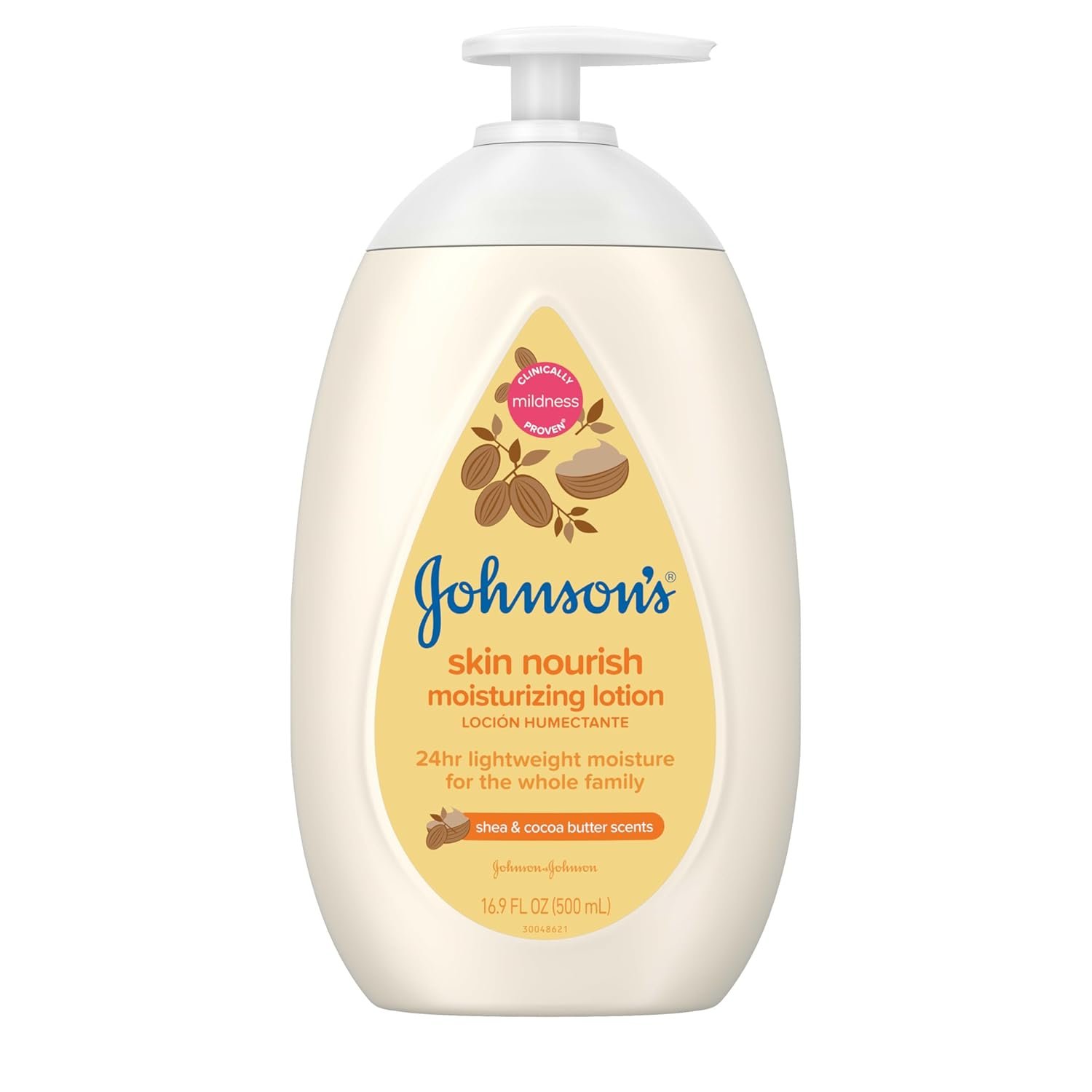 Johnson’s Skin Nourish Moisturizing Baby Lotion for Dry Skin with Shea & Cocoa Butter Scents, Gentle & Lightweight Body Lotion for The Whole Family, Hypoallergenic, Dye-Free, 16.9 fl. oz