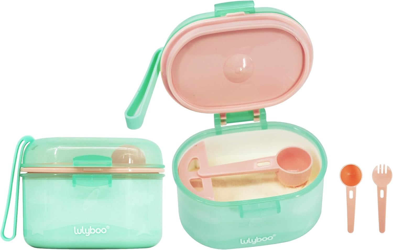 Lulyboo Baby Formula Milk Powder Container – Travel-Friendly, Airtight Storage with Scoop & Spork, Compact BPA-Free, Easy-to-Clean Portable Baby Feeding Accessories (Green)