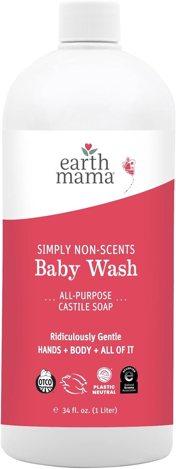 Earth Mama Foaming Hand Soap Refill All Purpose Castile Body Wash, Simply Non-Scents, 34 Fl Oz