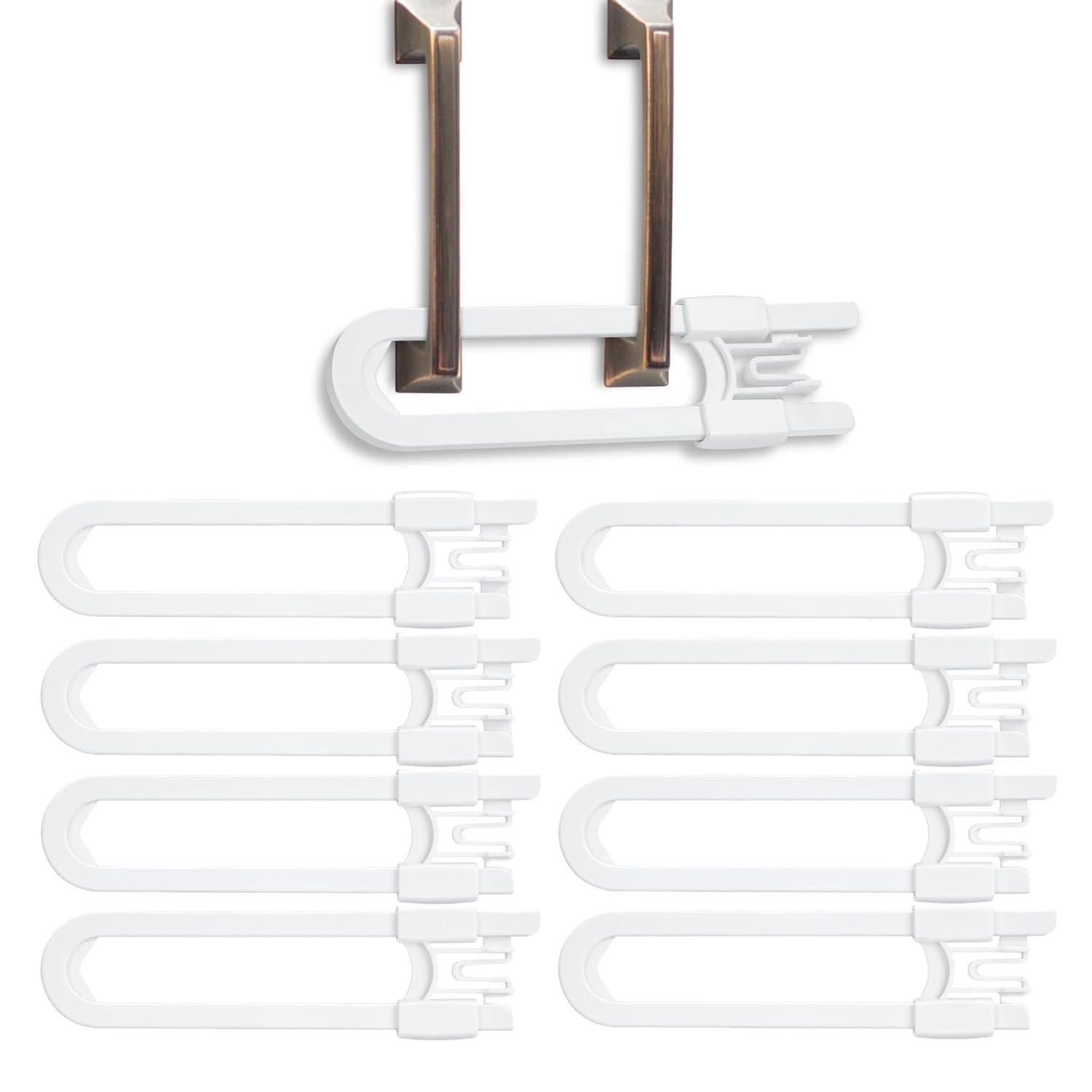 Vmaisi 8 Pack Baby Sliding Cabinet Locks – Adjustable U Shaped Child Safety Locks,Childproof Latches for Kitchen Bathroom Storage Cupboards Doors, Handles and Knobs White