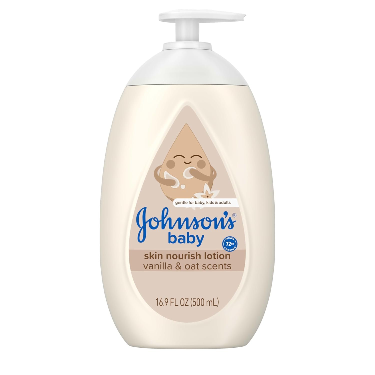 Johnson’s Skin Nourishing Baby Lotion, Vanilla & Oat Scents, Hypoallergenic Baby Body Lotion for 72 Hour Hydration Until Baby’s Next Bath Moisturizes & Protects from Dryness, 16.9 fl. oz