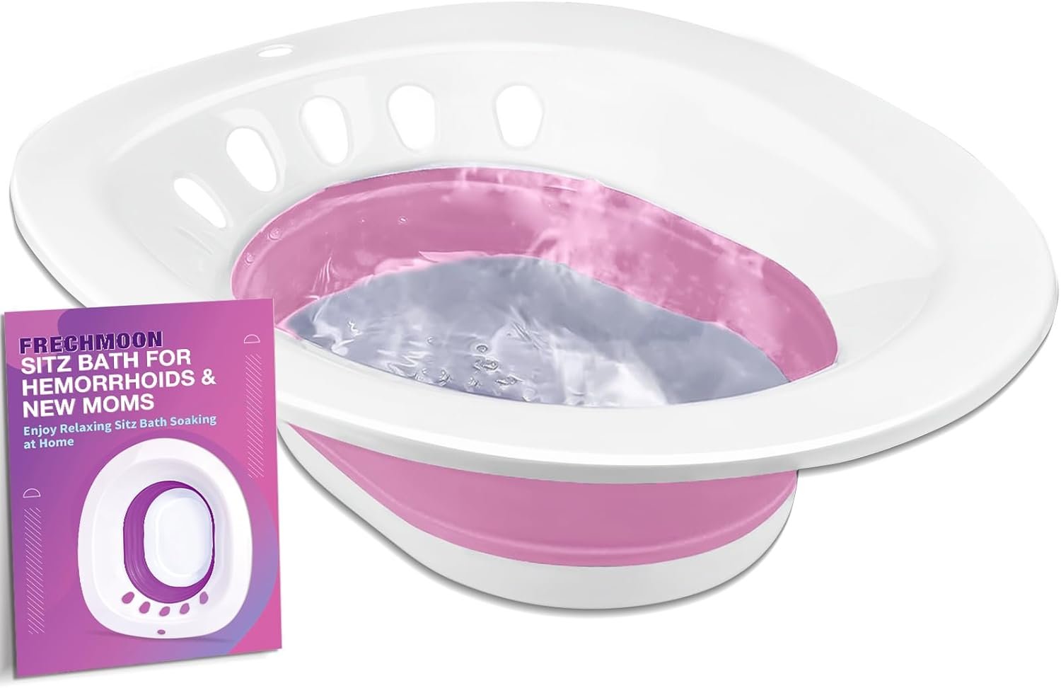 Sitz Bath for Toilet, Sitz Bath for Hemorrhoids and Postpartum Care – Yoni Steam Seat – Portable Bidet for Epsom Salt Soak, Foldable Basin BPA Free, Perineal Soaking and Steaming – Pink