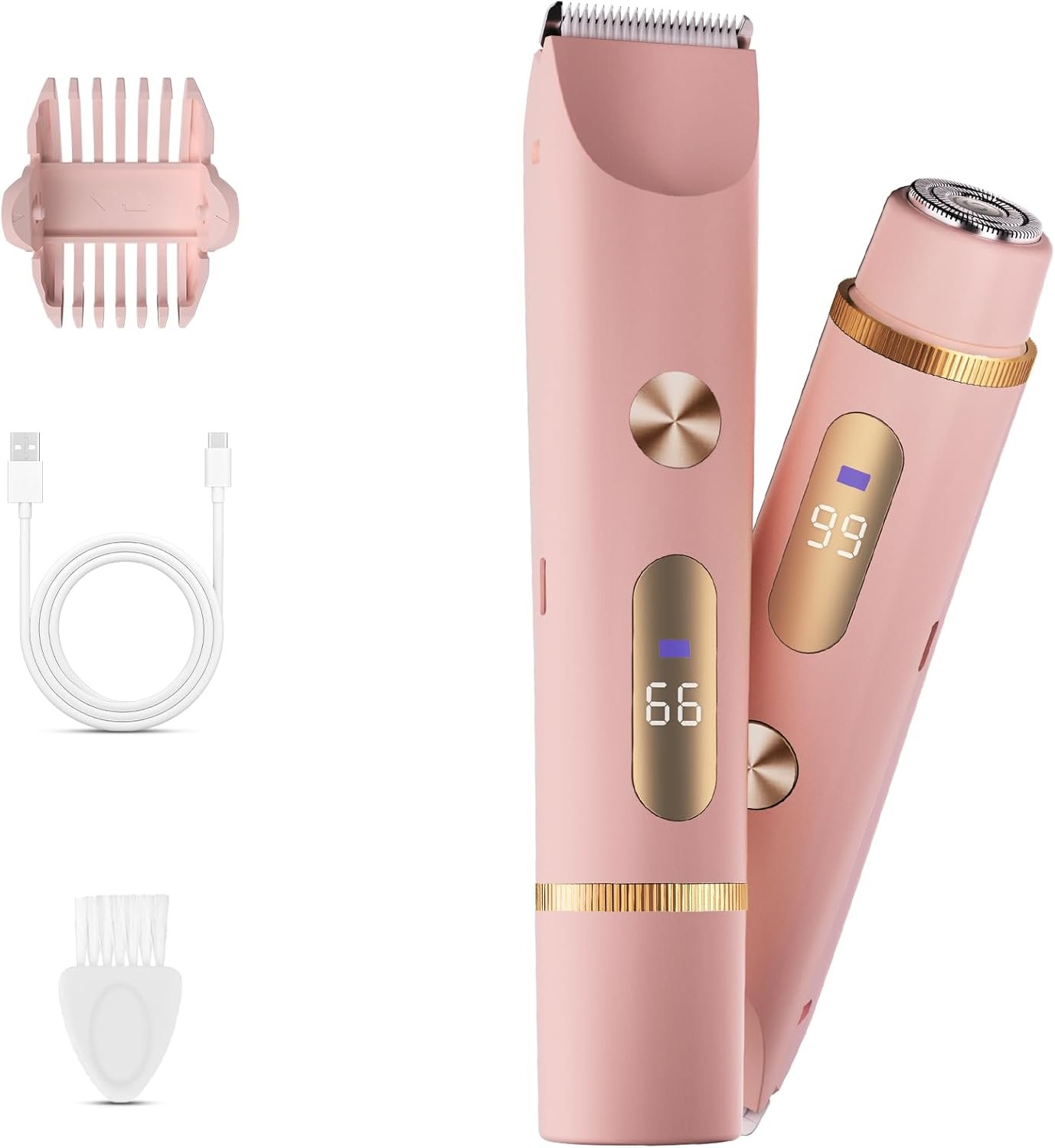 Bikini Trimmer for Women, 2 in 1 Electric Shaver for Women, Rechargeable Electric Razor Body Hair Trimmer Wet & Dry Use